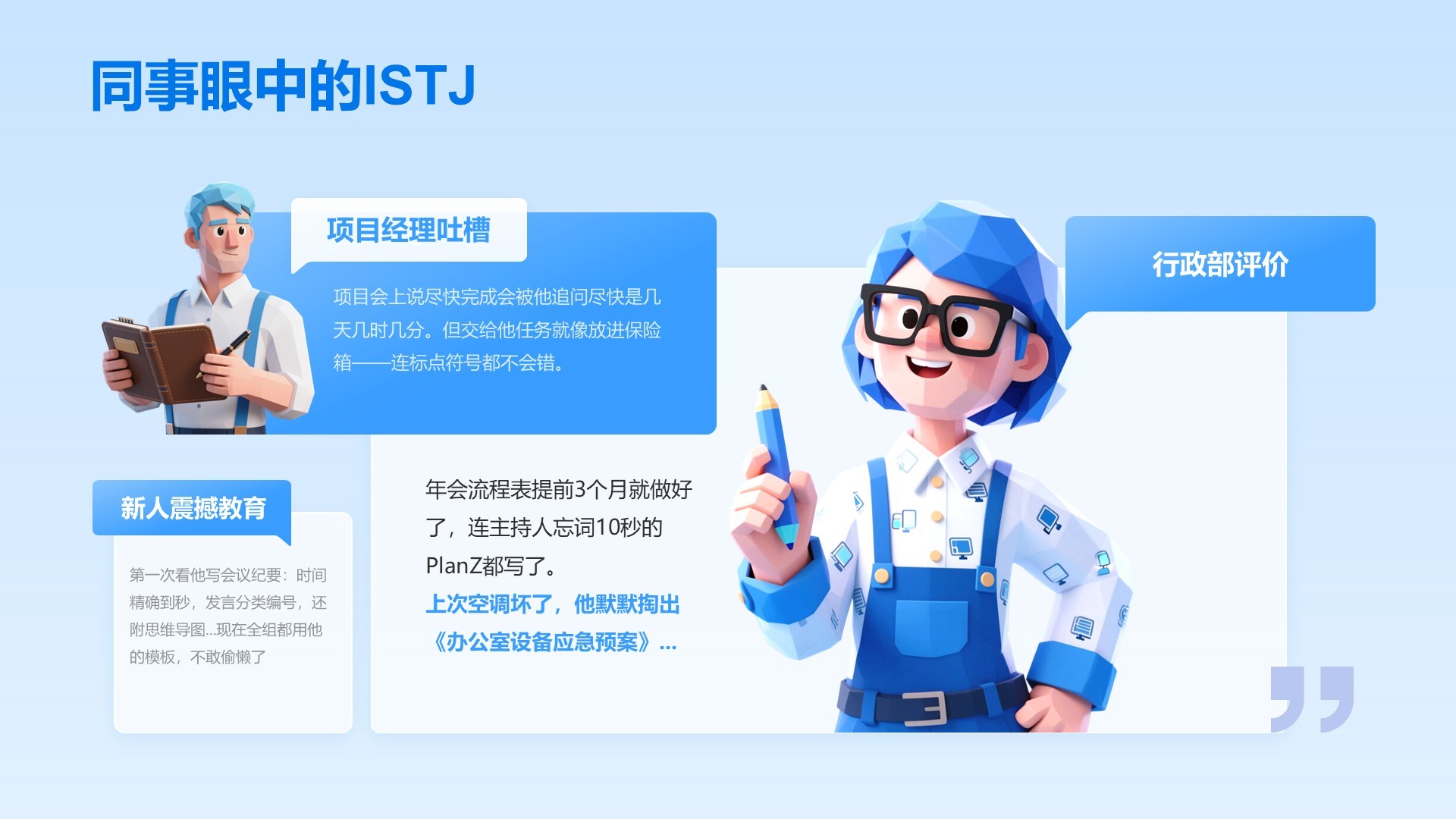 蓝色插画风ISTJ人格介绍PPT模板