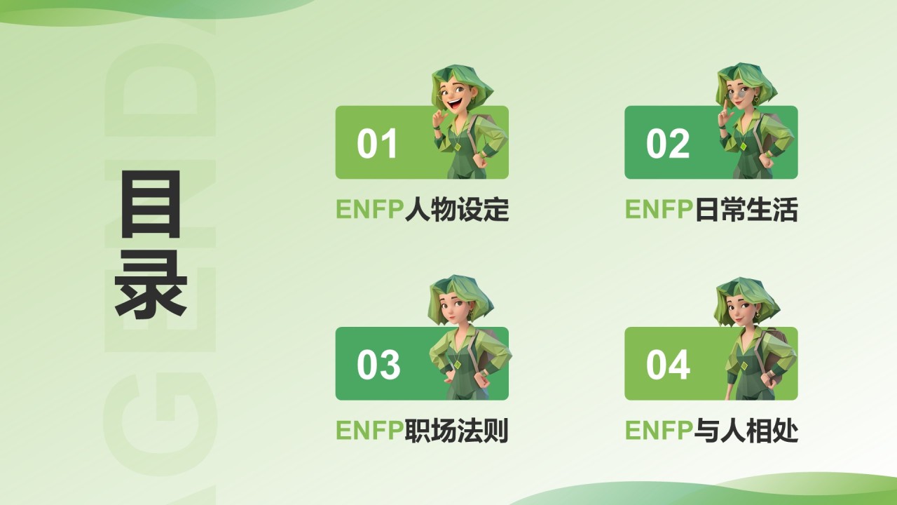 绿色3D风ENFP人格介绍PPT模板