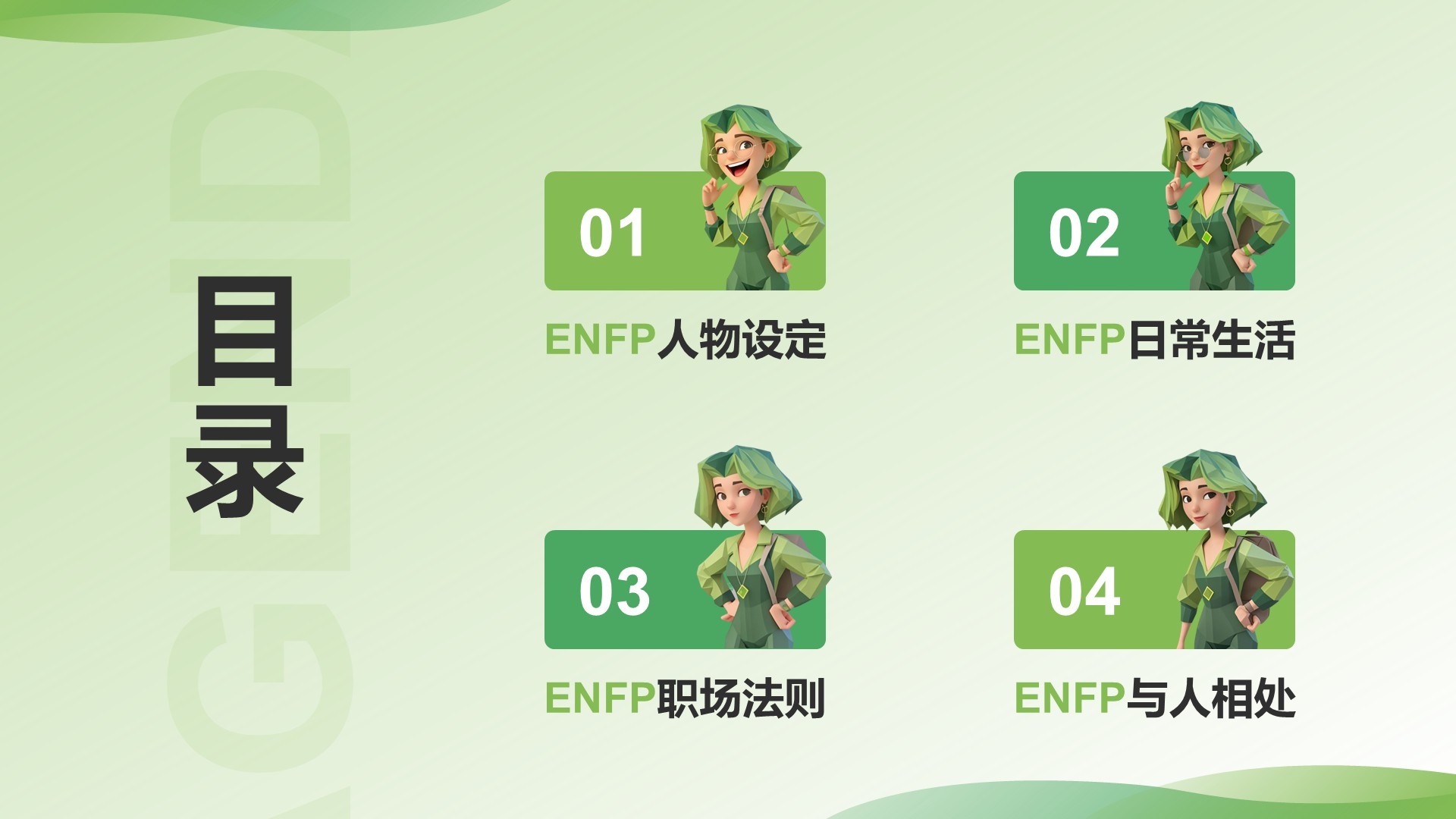 绿色3D风ENFP人格介绍PPT模板