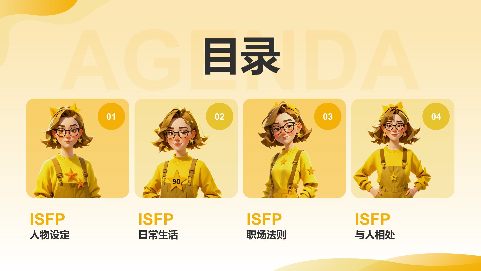 橙色插画风ISFP人格介绍PPT模板