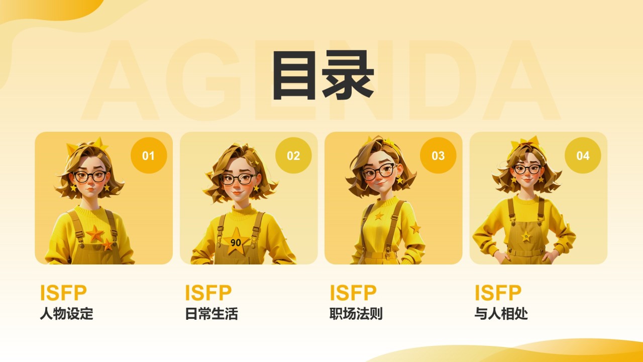 橙色插画风ISFP人格介绍PPT模板