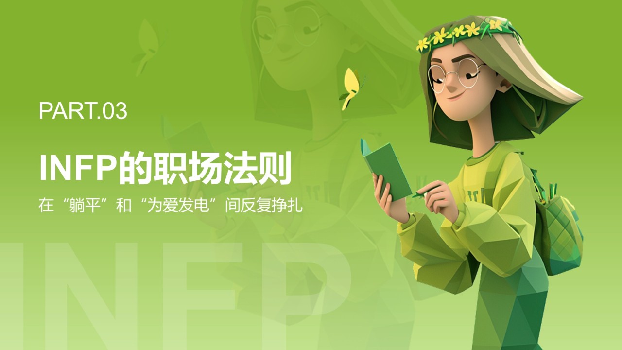 绿色3D风INFP人格介绍PPT模板