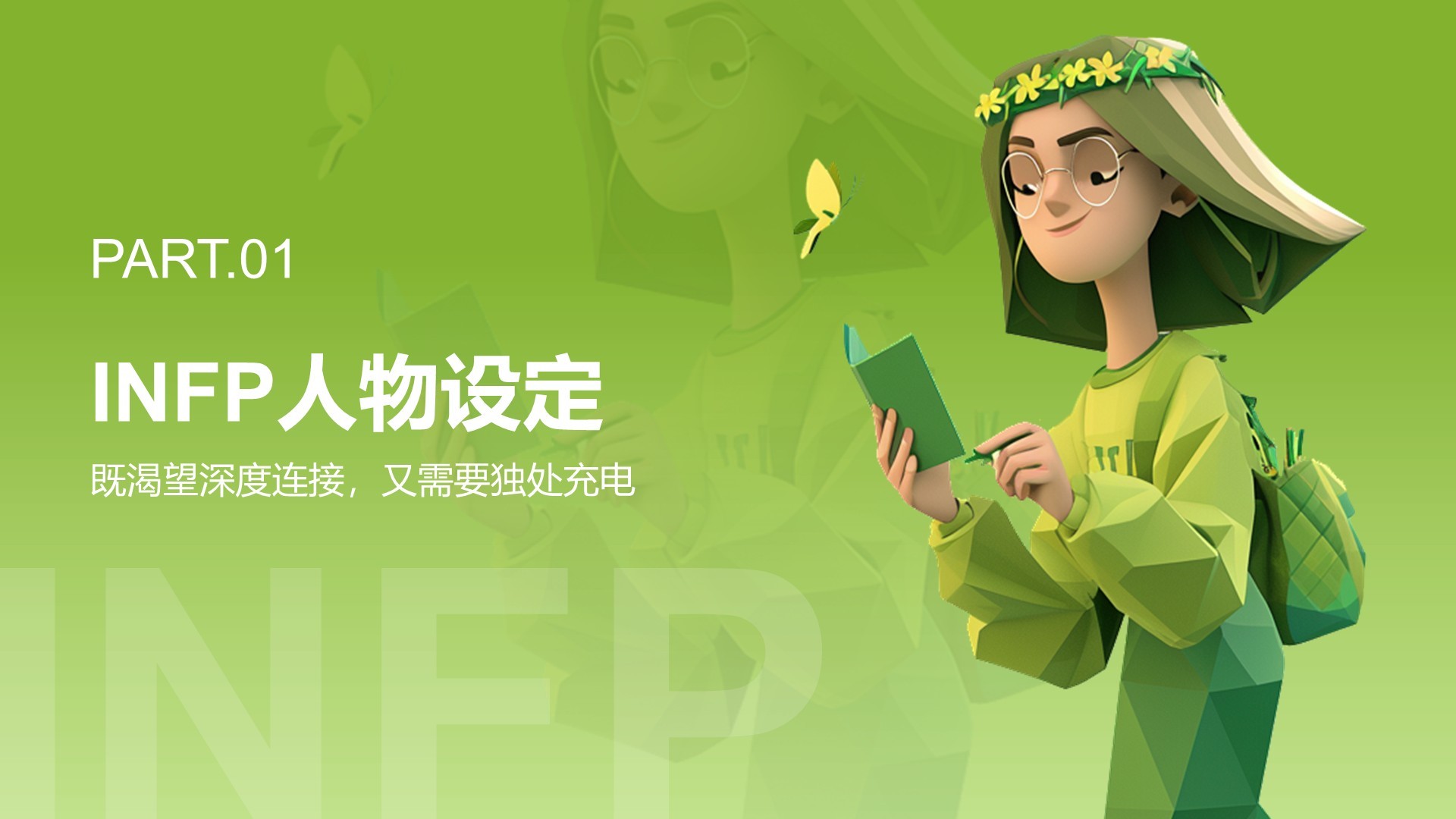 绿色3D风INFP人格介绍PPT模板