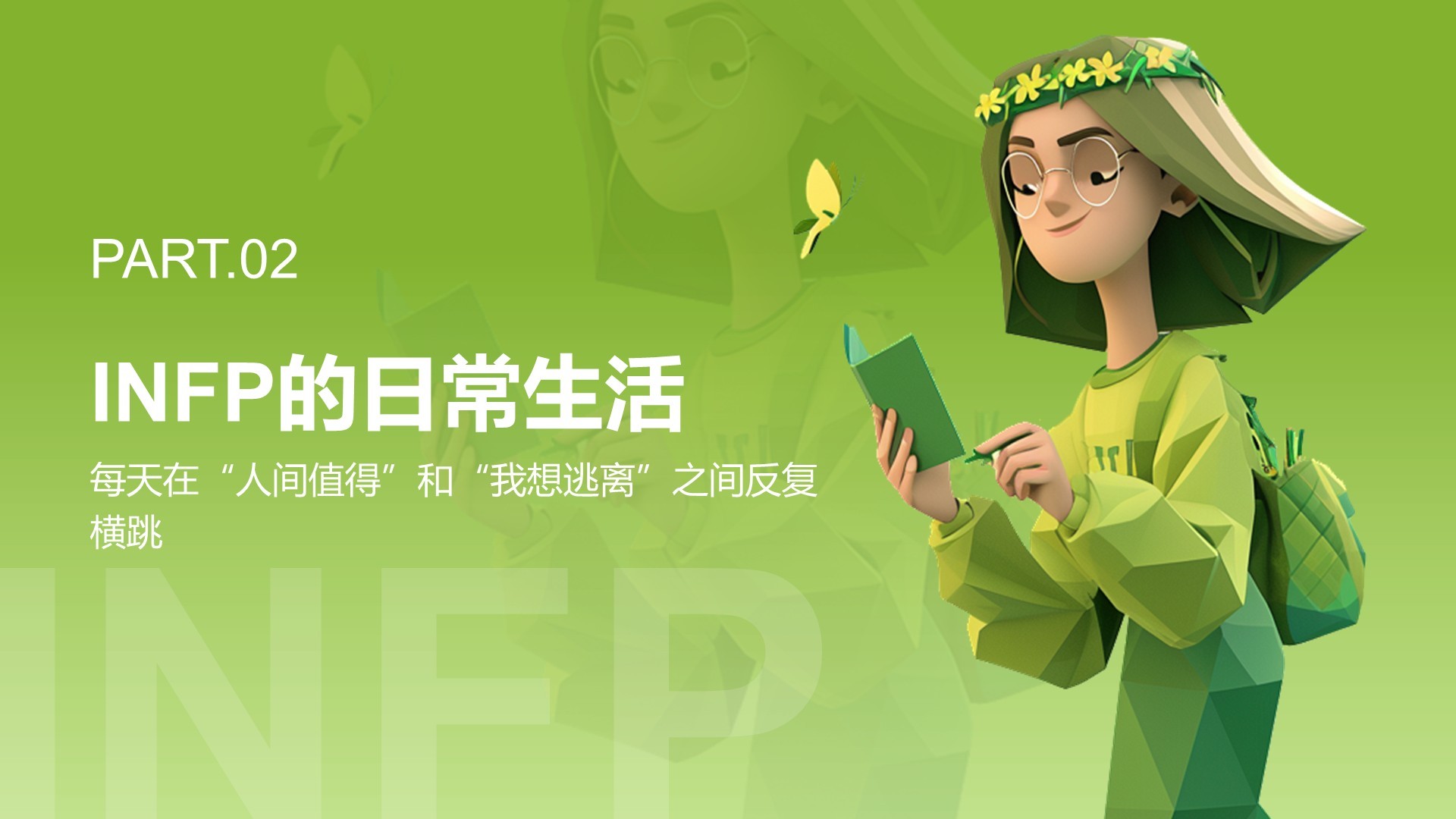绿色3D风INFP人格介绍PPT模板