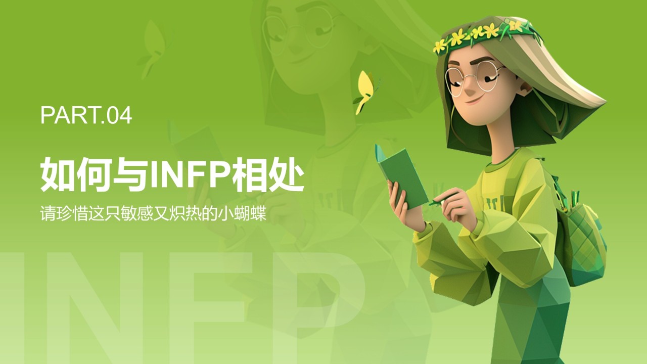 绿色3D风INFP人格介绍PPT模板