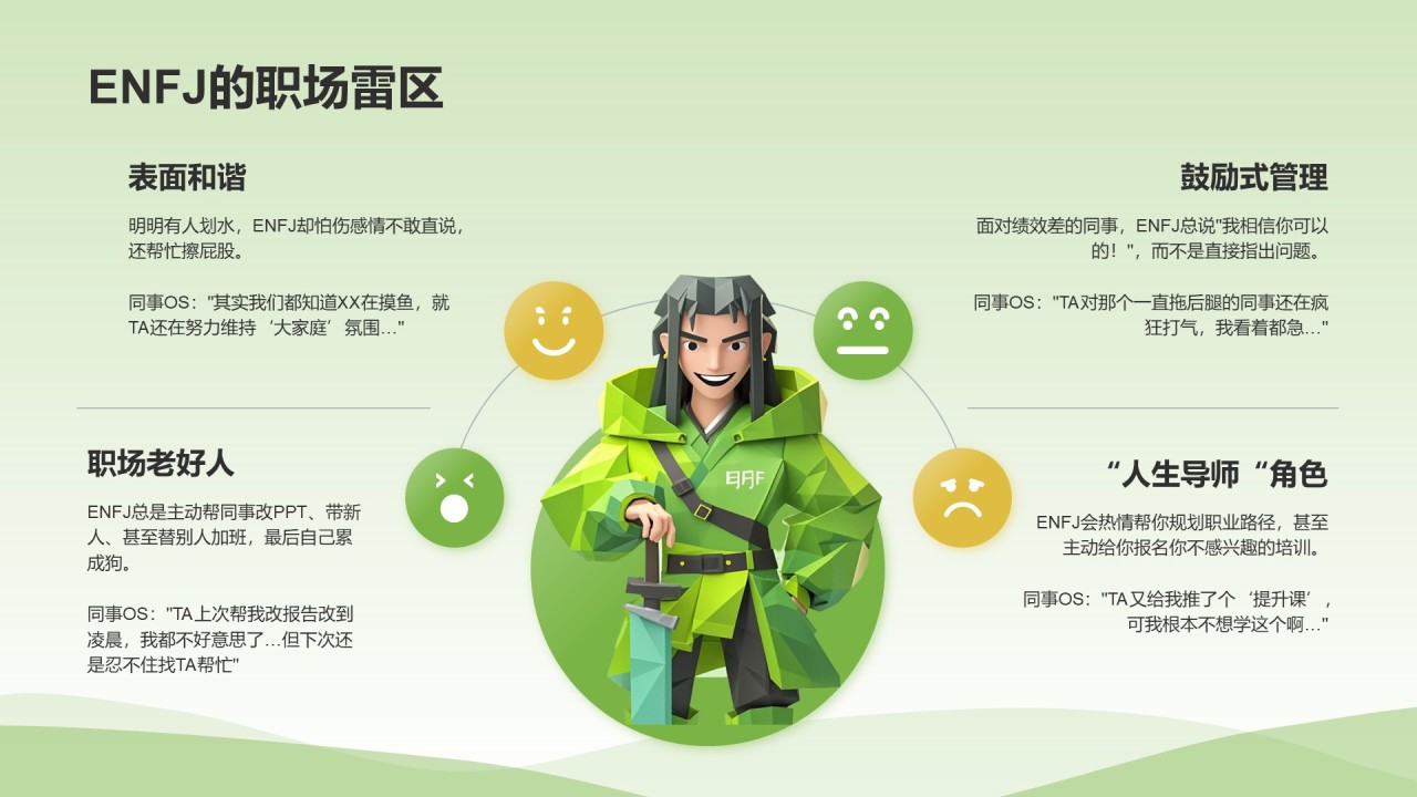 绿色3D风ENFJ人格介绍PPT模板