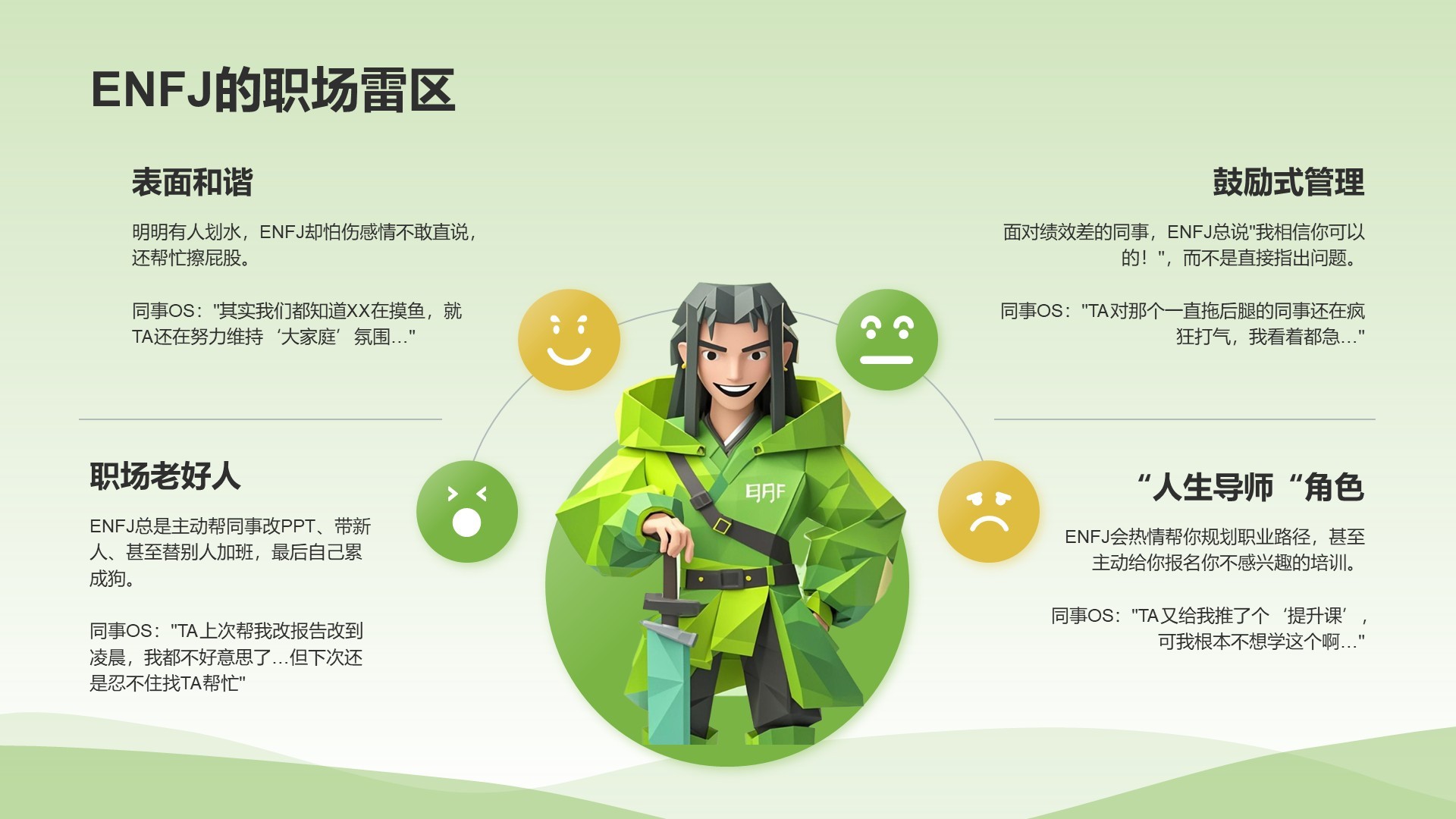 绿色3D风ENFJ人格介绍PPT模板