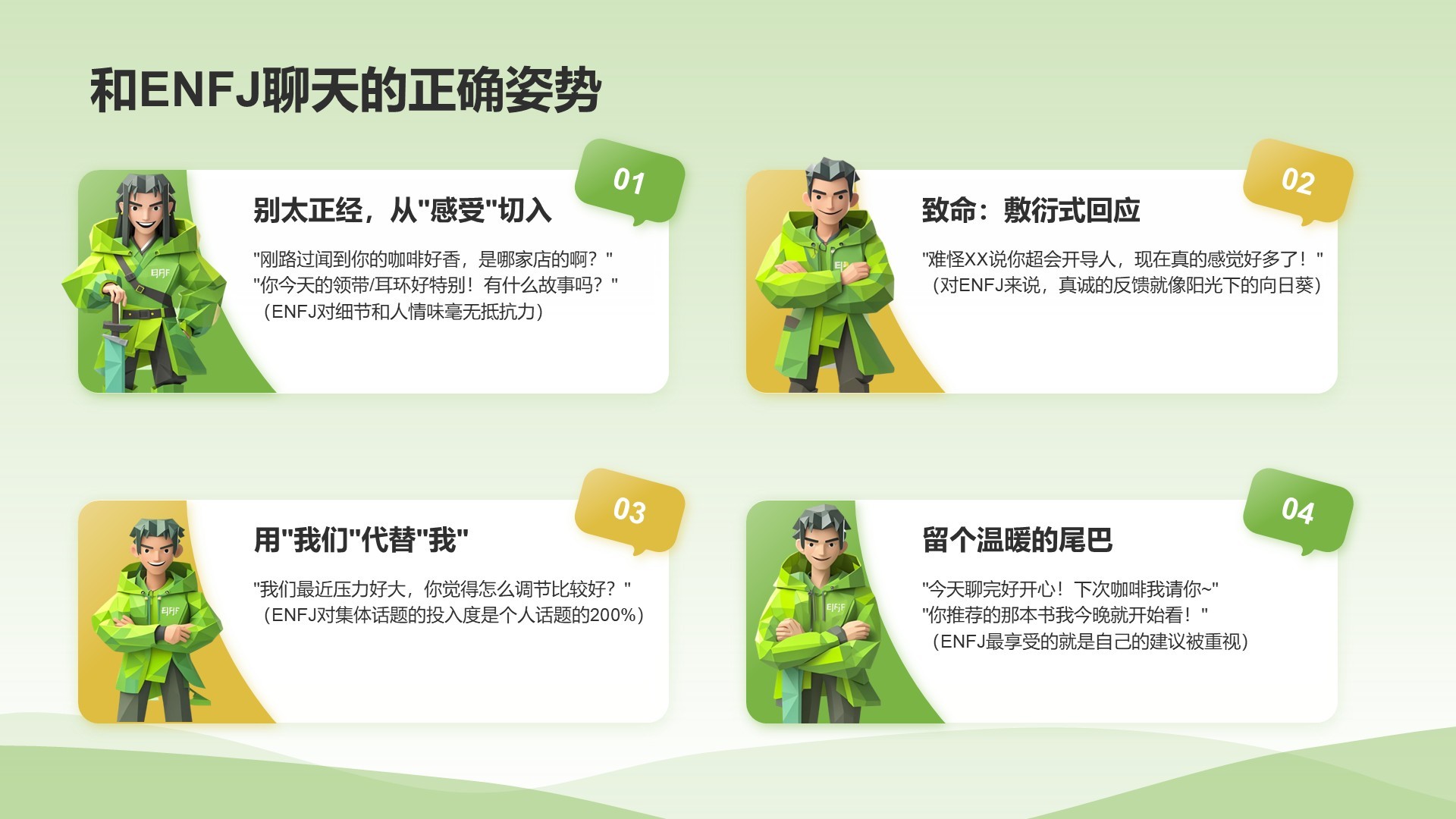 绿色3D风ENFJ人格介绍PPT模板