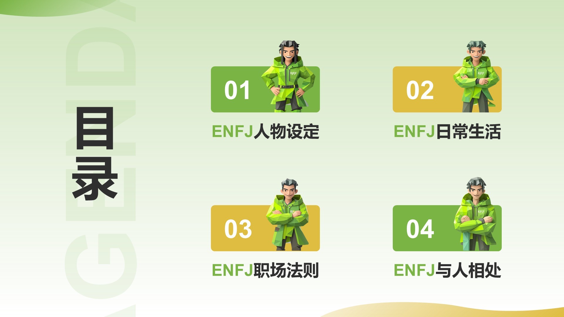 绿色3D风ENFJ人格介绍PPT模板