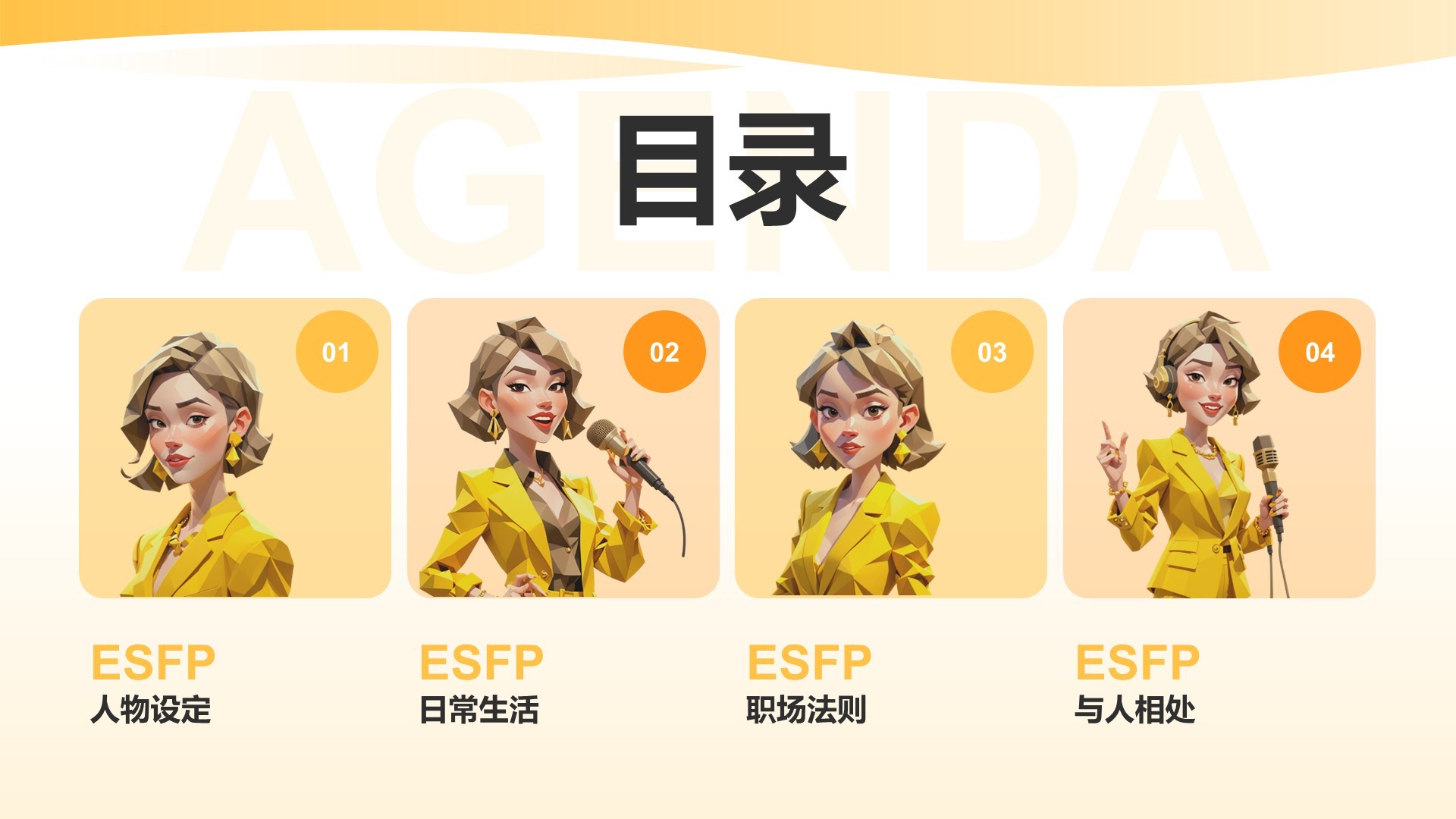 橙色插画风ESFP人格介绍PPT模板