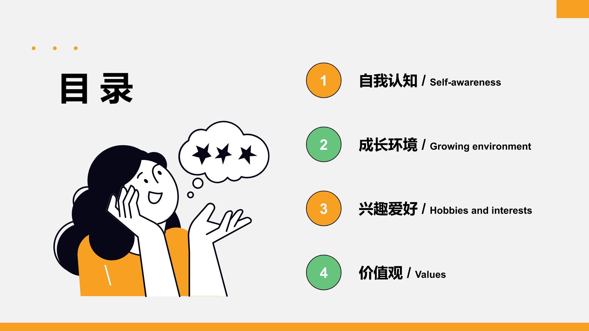 橙色插画风新生自我介绍PPT模板