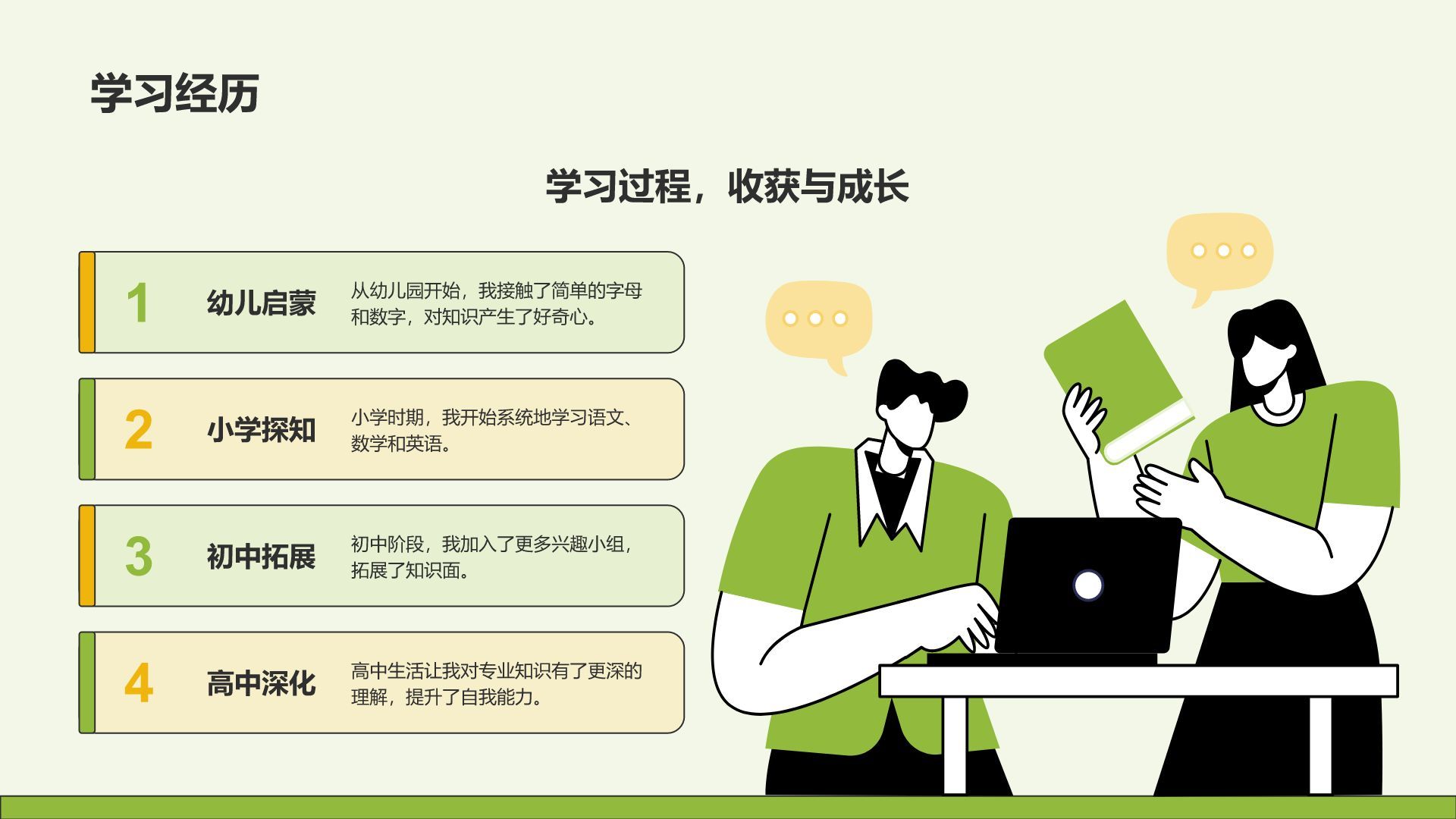 绿色插画风新生自我介绍PPT模板