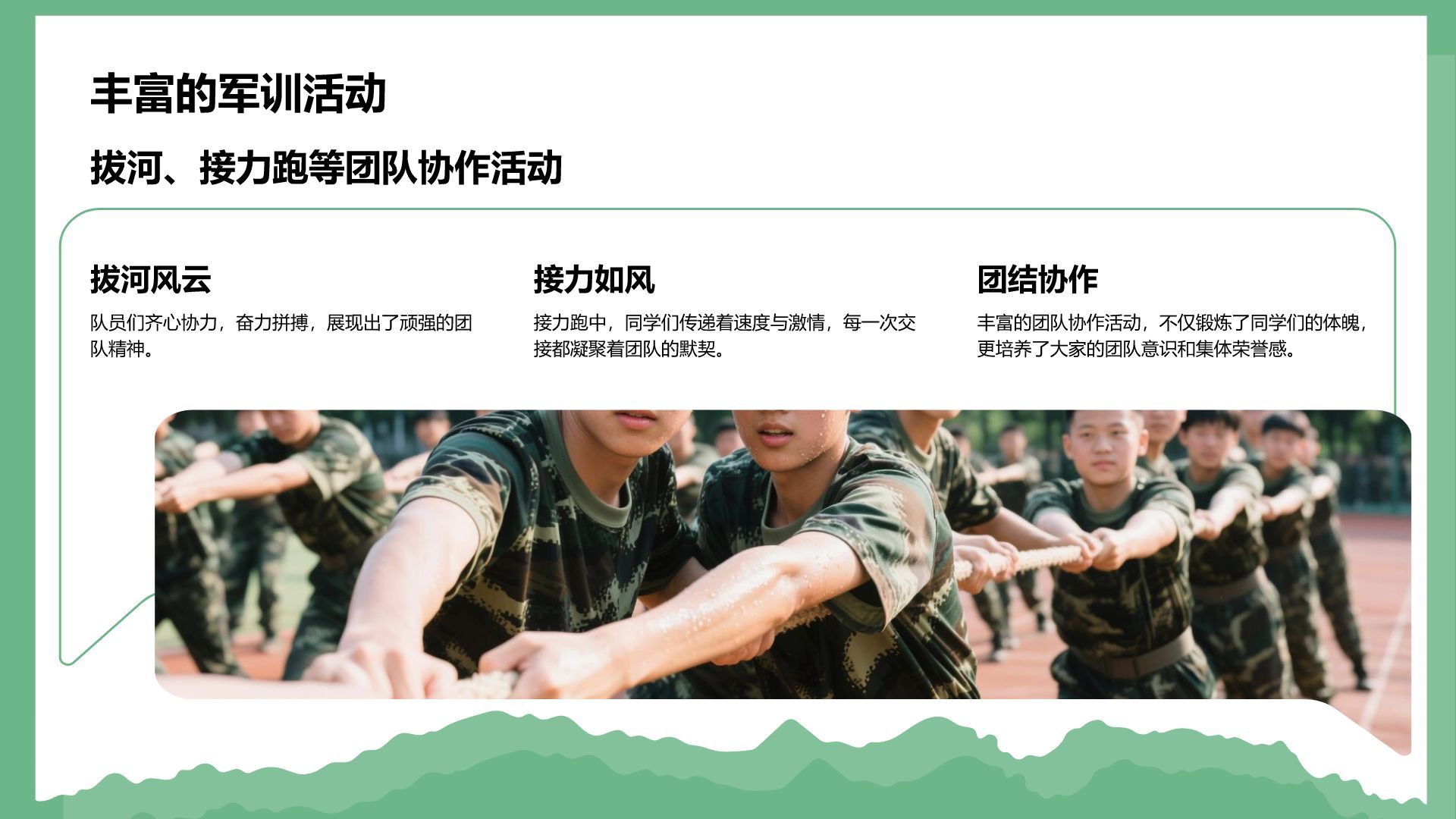 绿色商务风军训风采记录与展示PPT模板