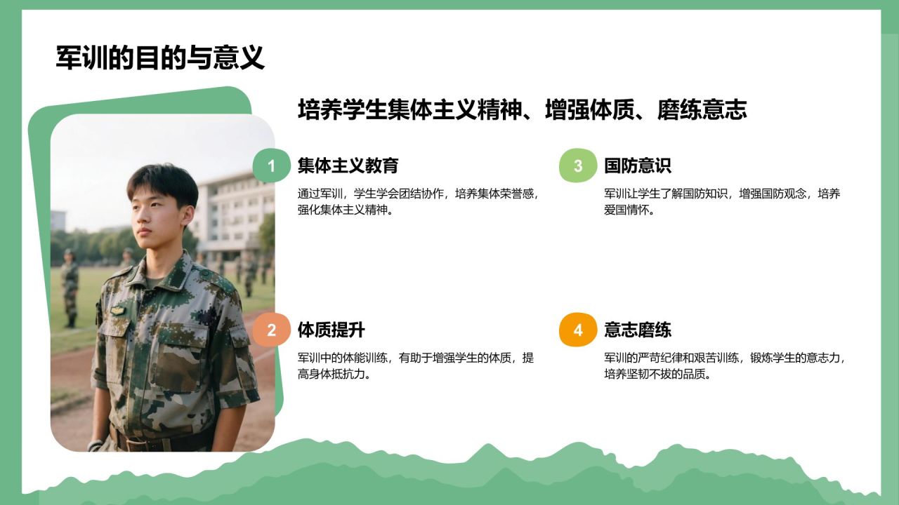 绿色商务风军训风采记录与展示PPT模板