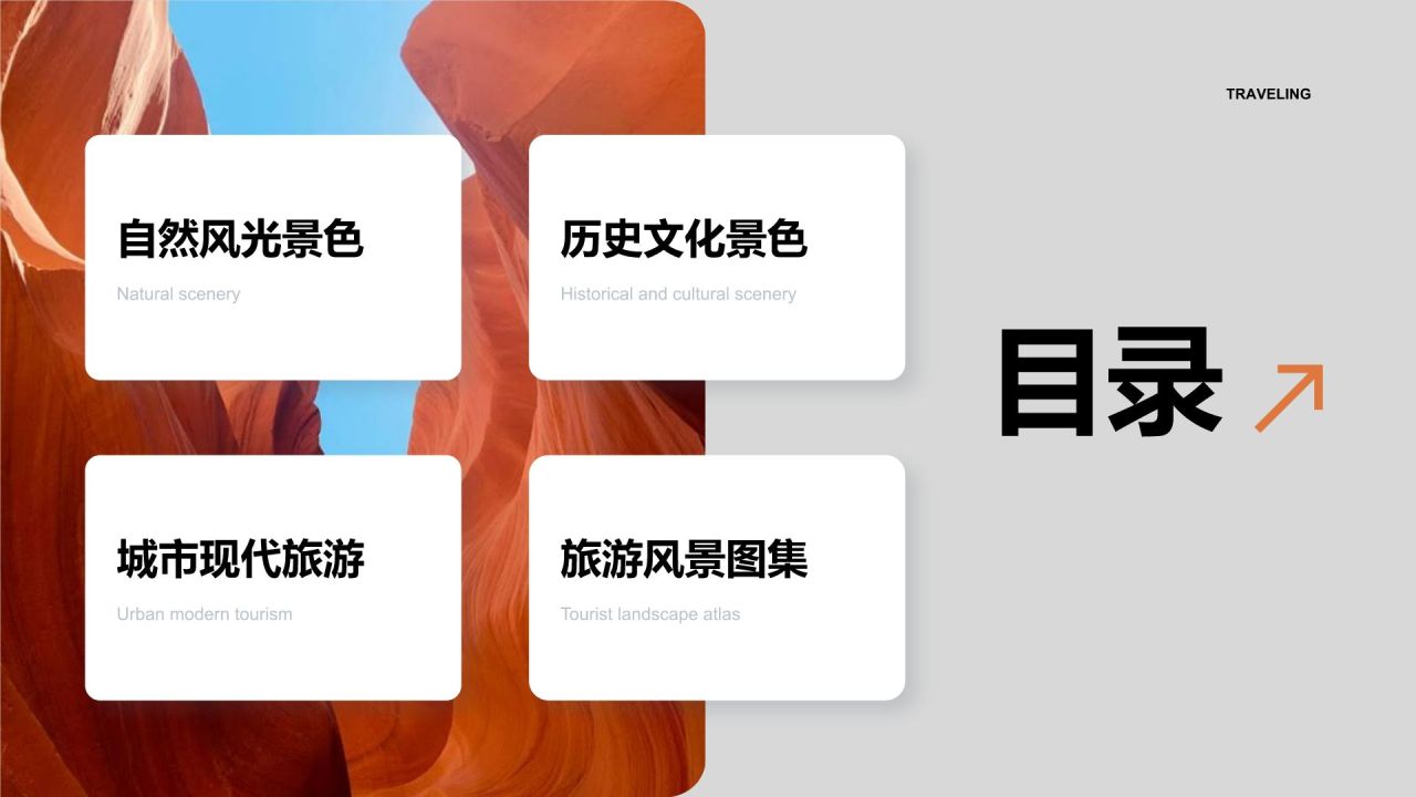 橙色商务风旅游风景相册图集PPT模板