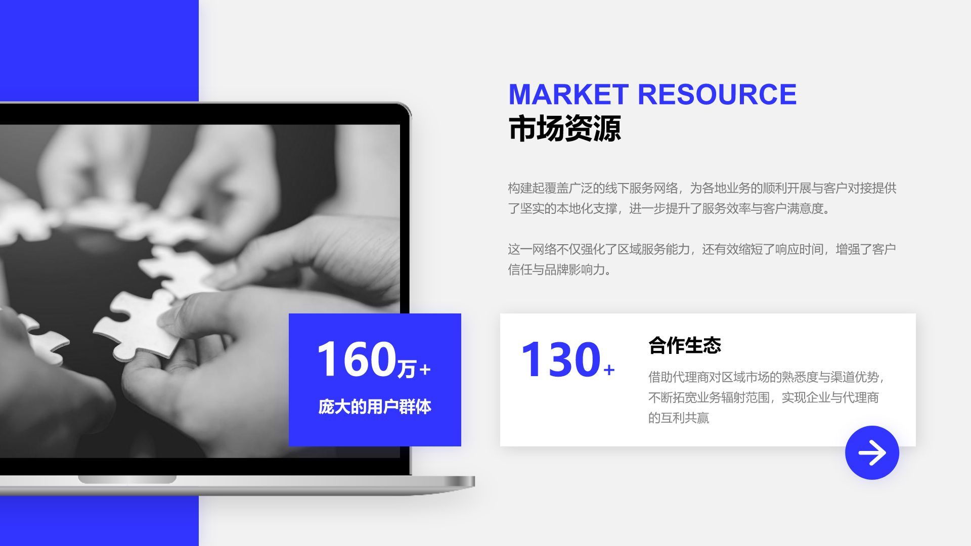 蓝色商务风企业服务与介绍PPT模板