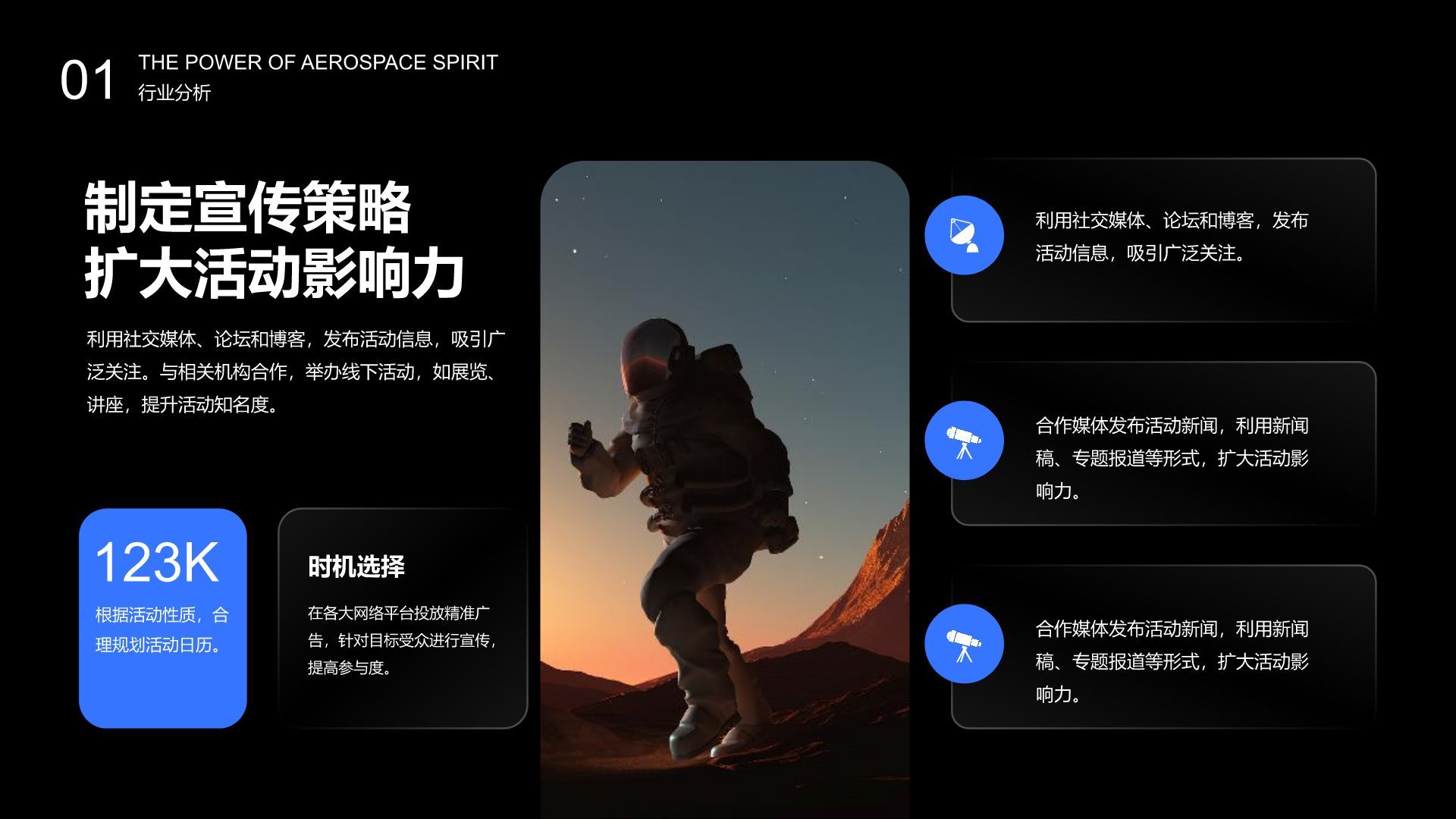 蓝色科技风太空漫游活动策划PPT模板