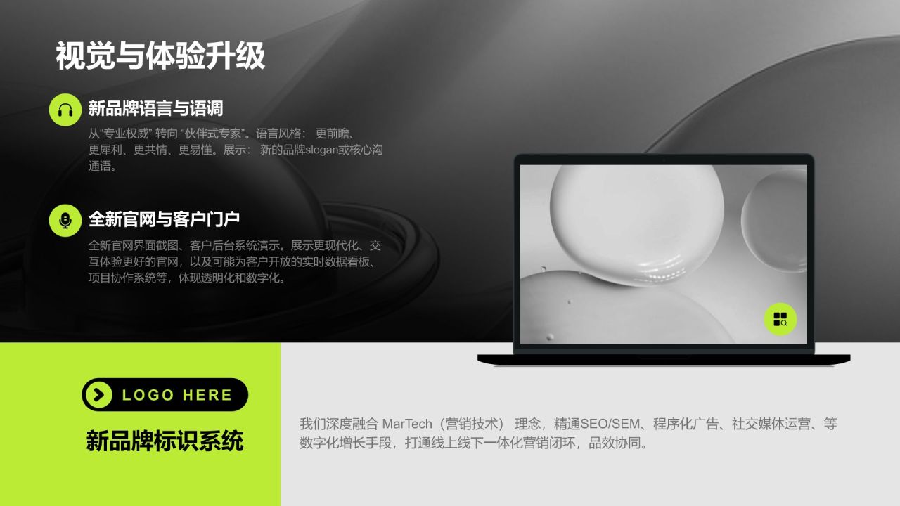绿色商务风广告行业品牌战略升级发布会PPT模板