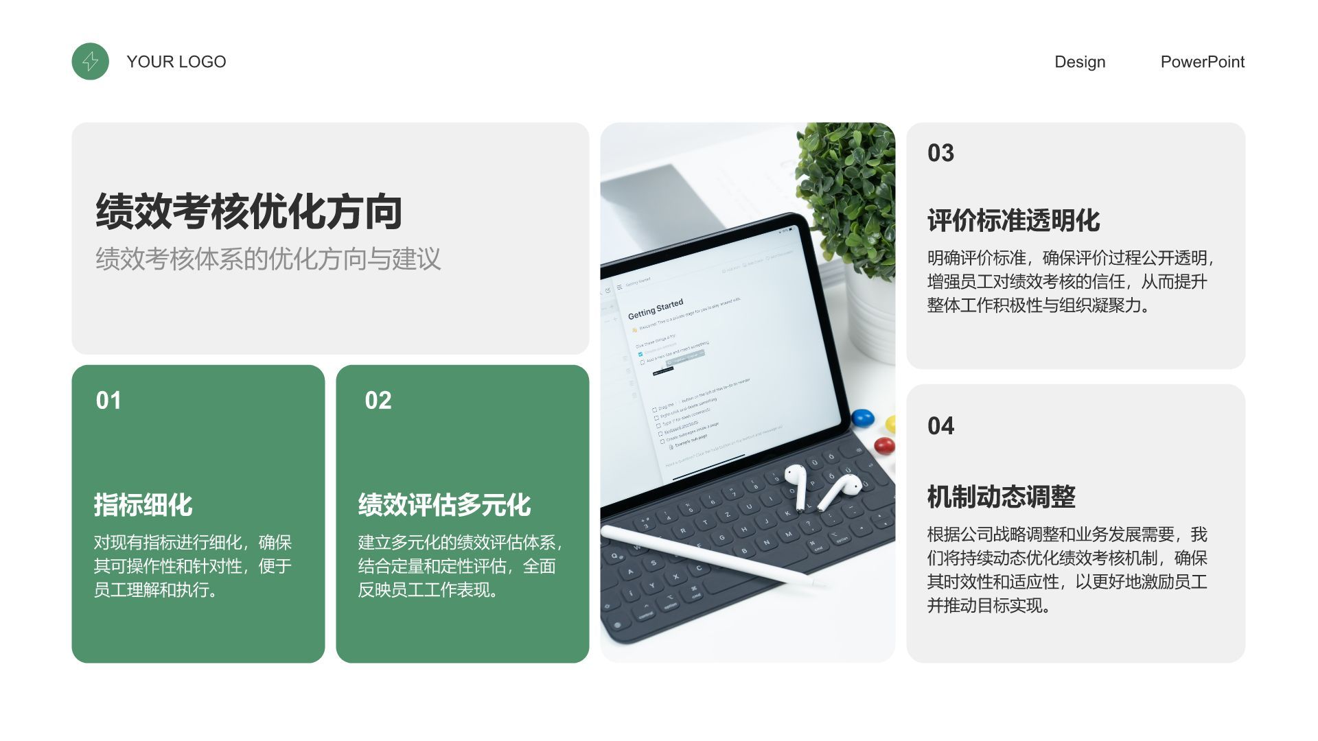 绿色商务风绩效考核总结与指标达成报告PPT模板