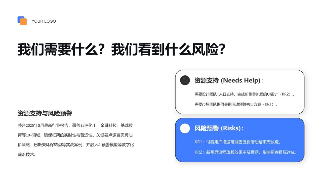 蓝色简约风OKR目标进度汇报PPT模板