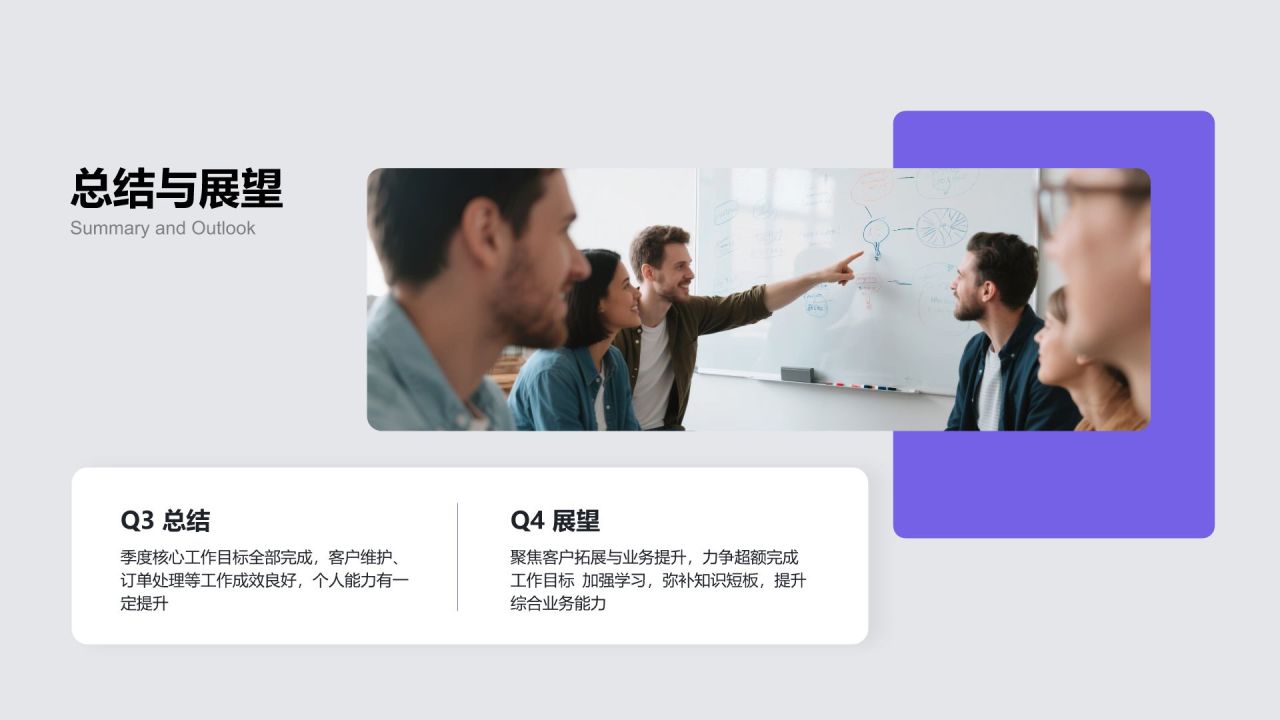 紫色简约风季度绩效自评汇报PPT模板
