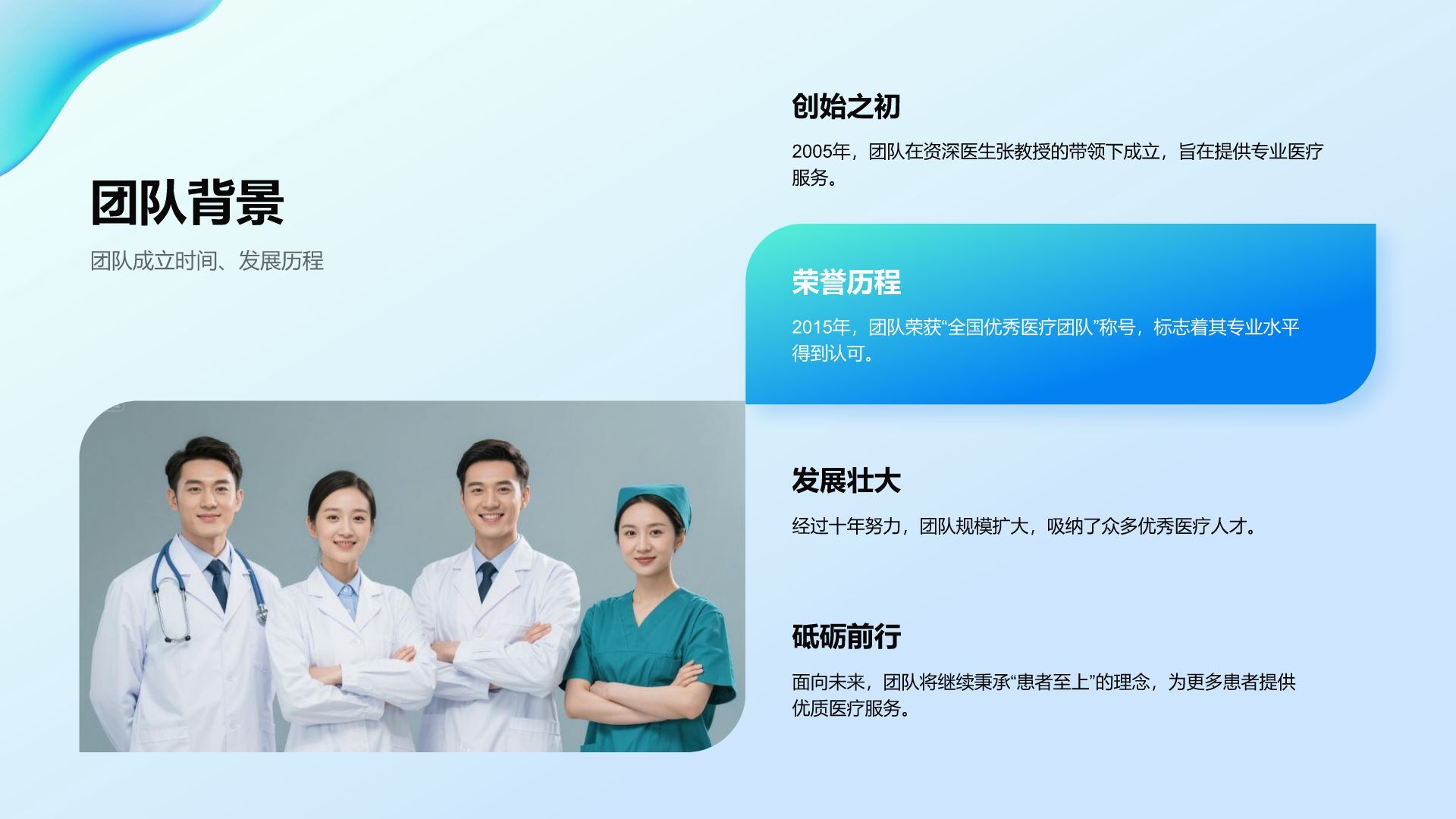蓝色简约风医疗团队风采展示PPT模板