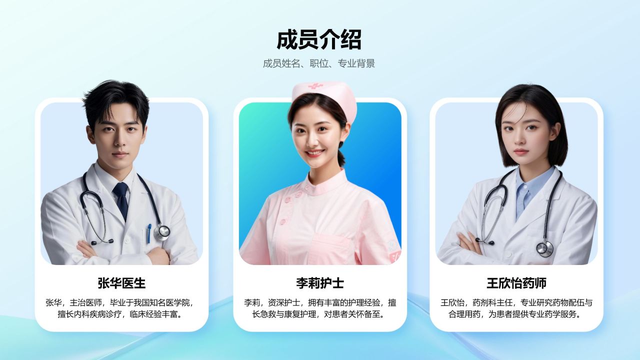 蓝色简约风医疗团队风采展示PPT模板