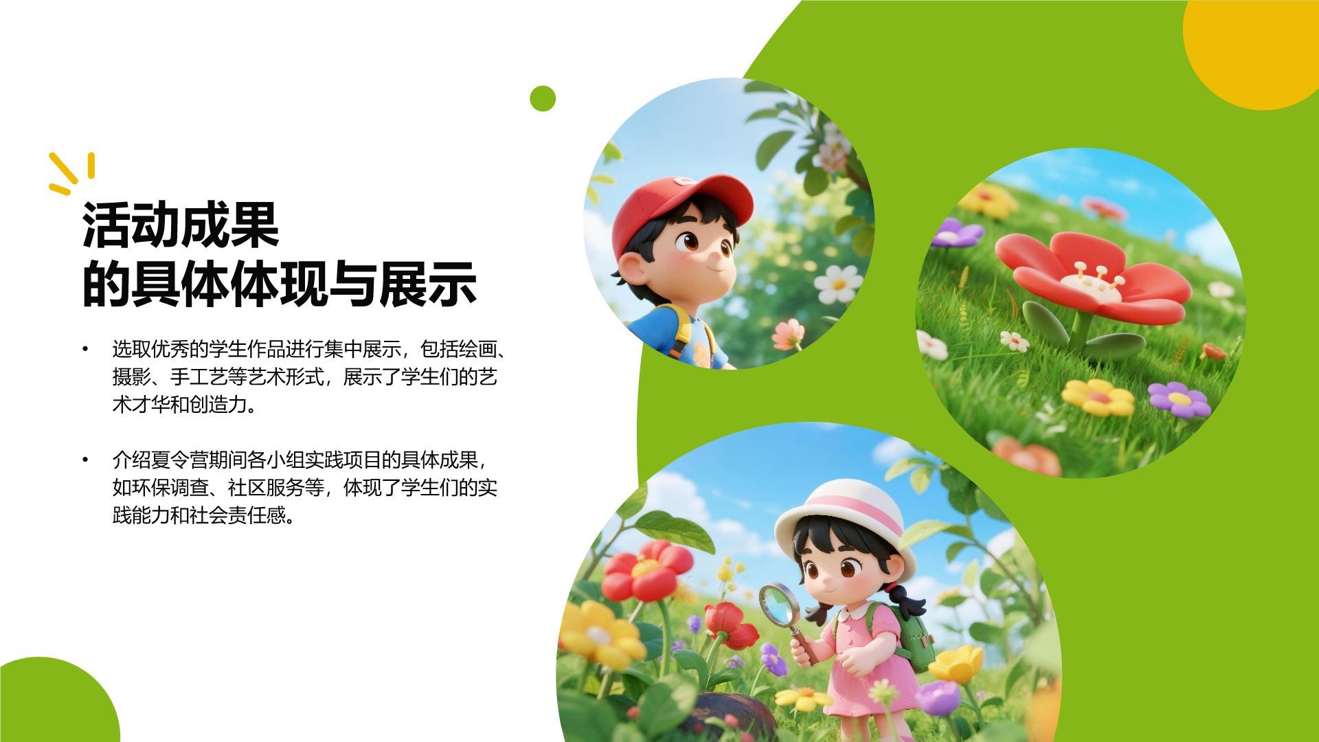 黄色插画风暑期夏令营活动总结报告PPT模板