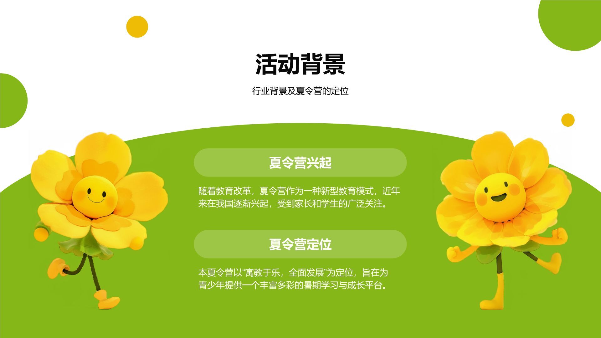 黄色插画风暑期夏令营活动总结报告PPT模板