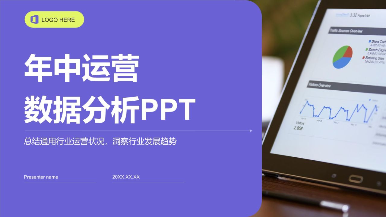 紫色简约风年中运营数据分析PPT模板