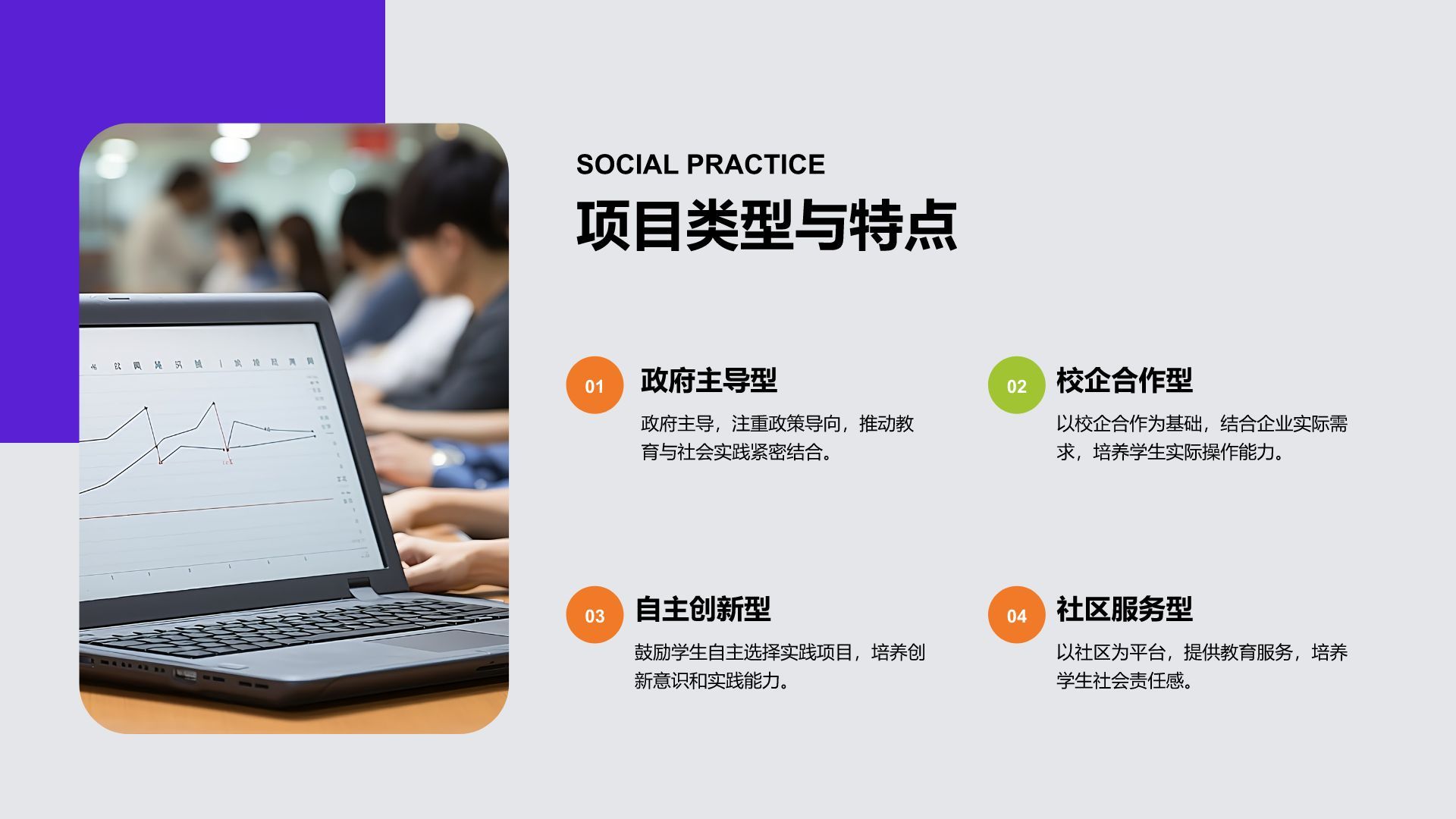 紫色商务风社会实践报告PPT模板