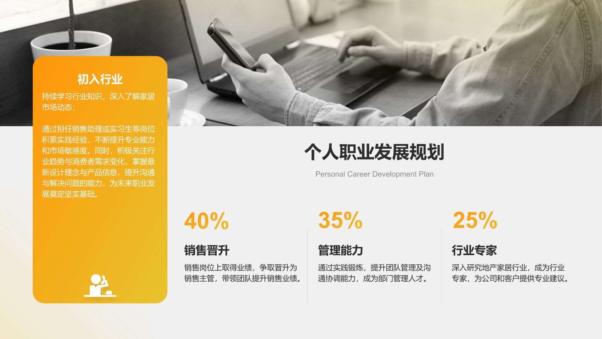 黄色商务风销售岗位求职简历PPT模板