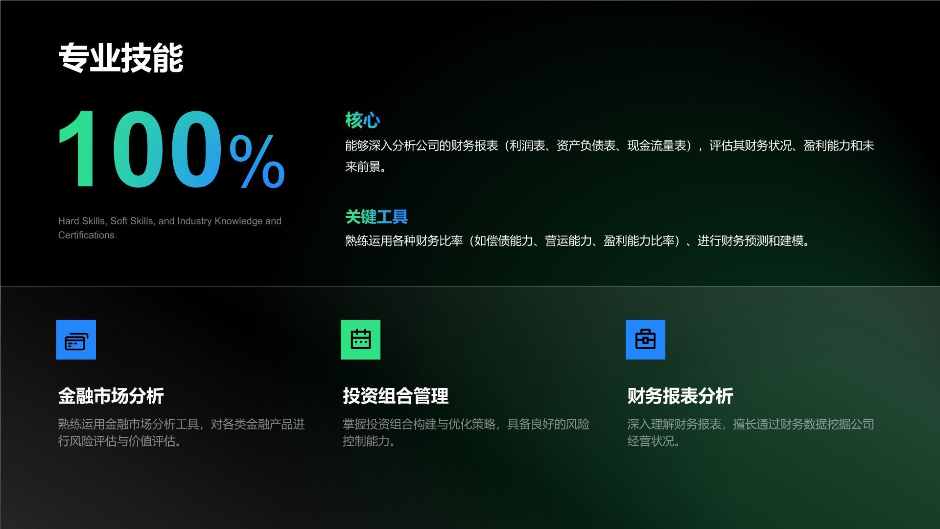 蓝色商务风金融行业通用求职简历PPT模板