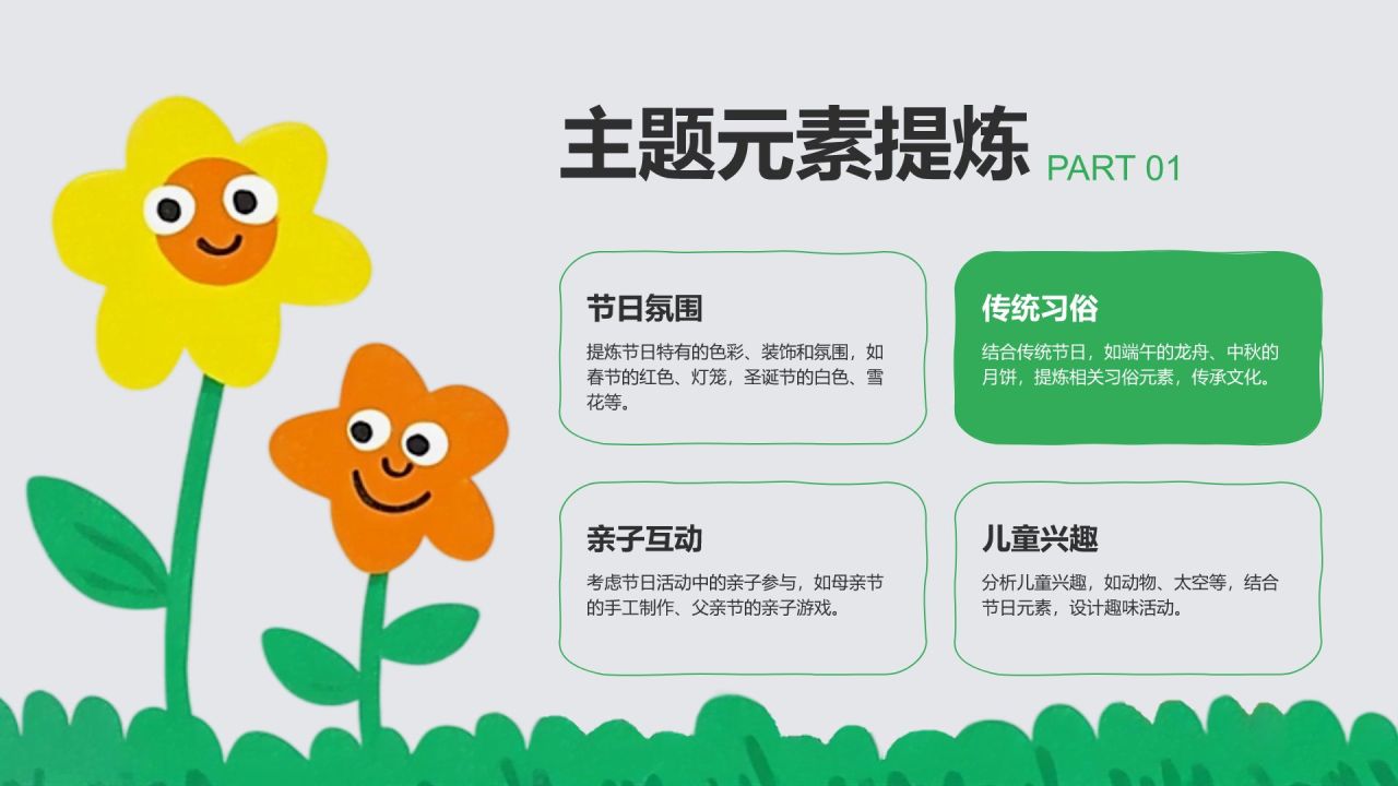 绿色卡通风幼儿园节日活动策划PPT模板