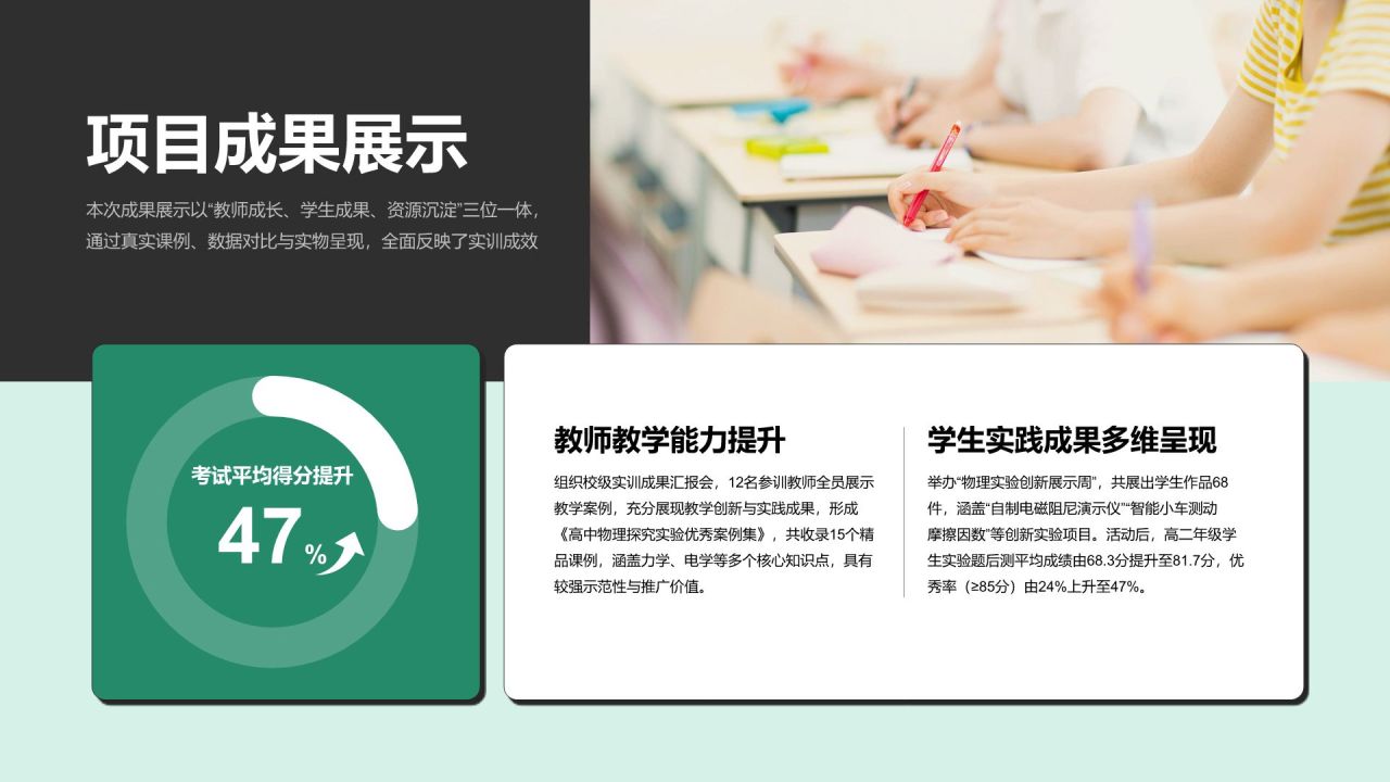绿色简约风教育实训项目总结PPT模板