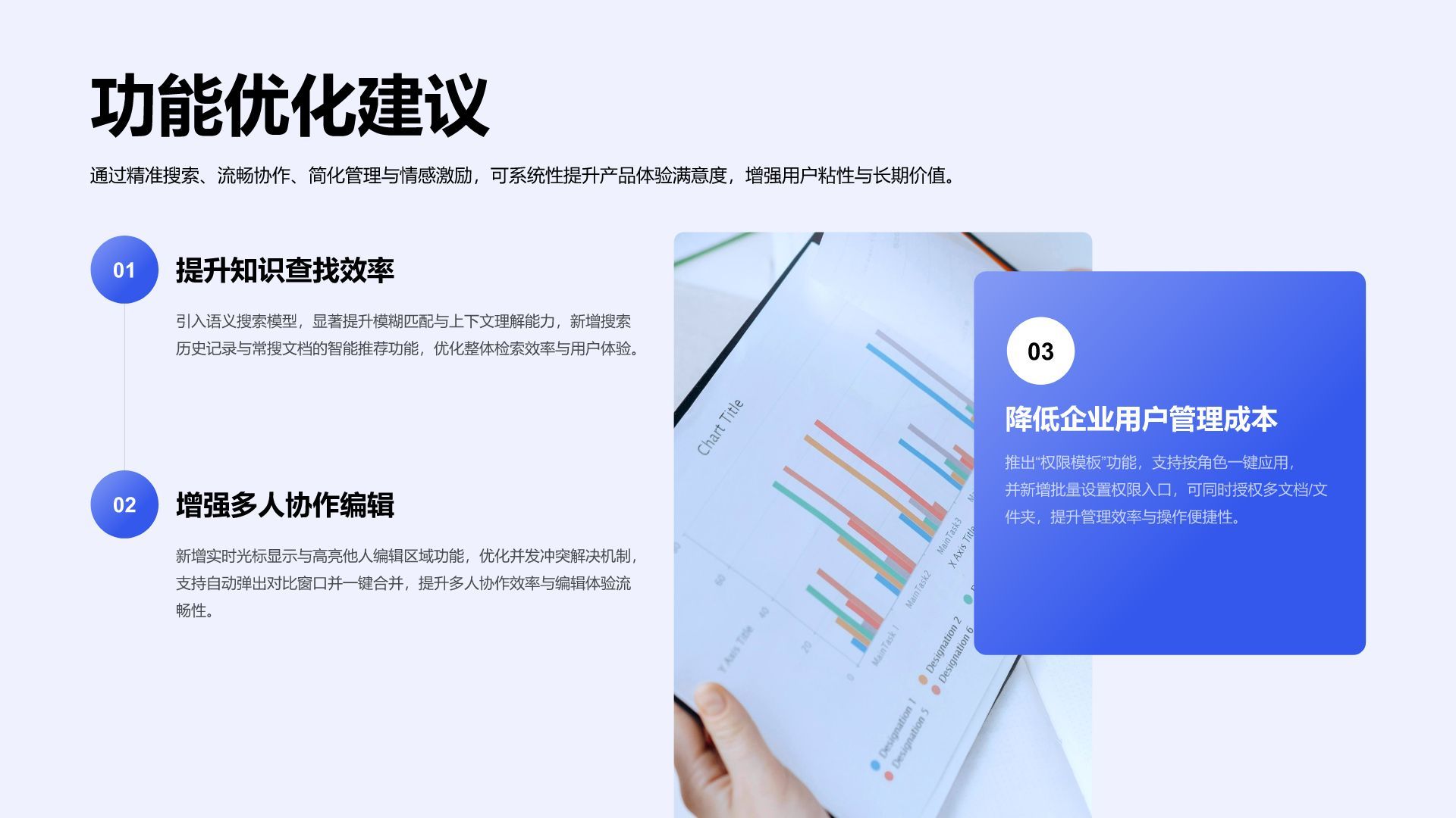 蓝色商务风产品功能体验满意度展示PPT模板