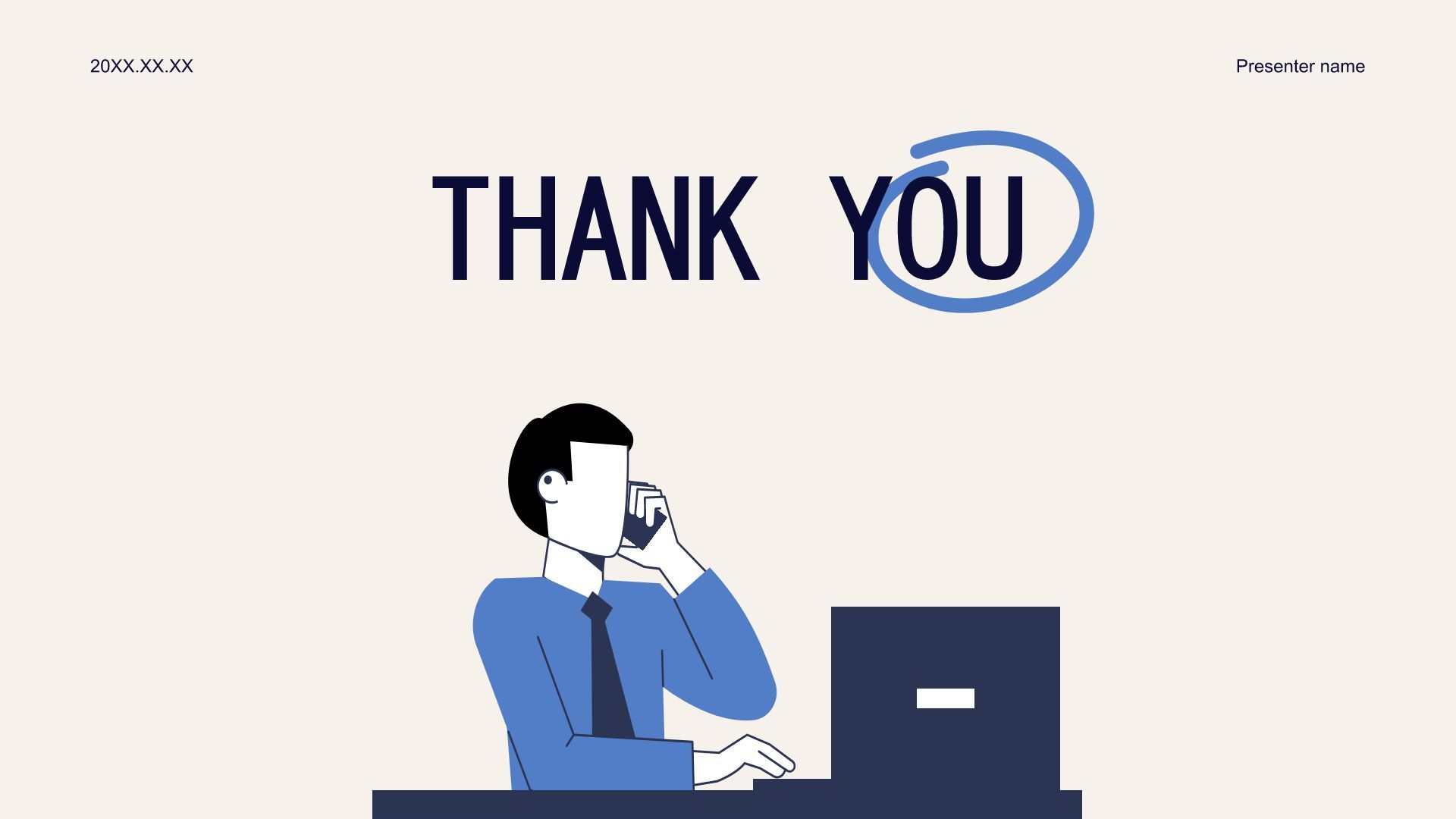 蓝色插画风通用行业季度总结汇报PPT模板