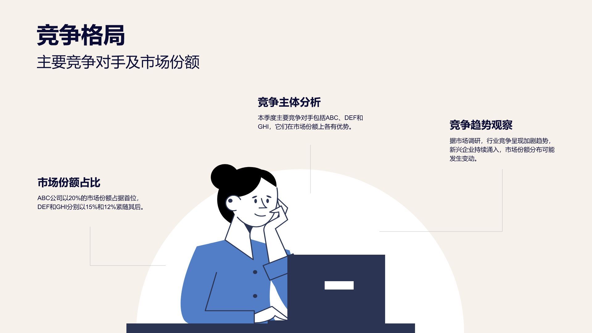 蓝色插画风通用行业季度总结汇报PPT模板