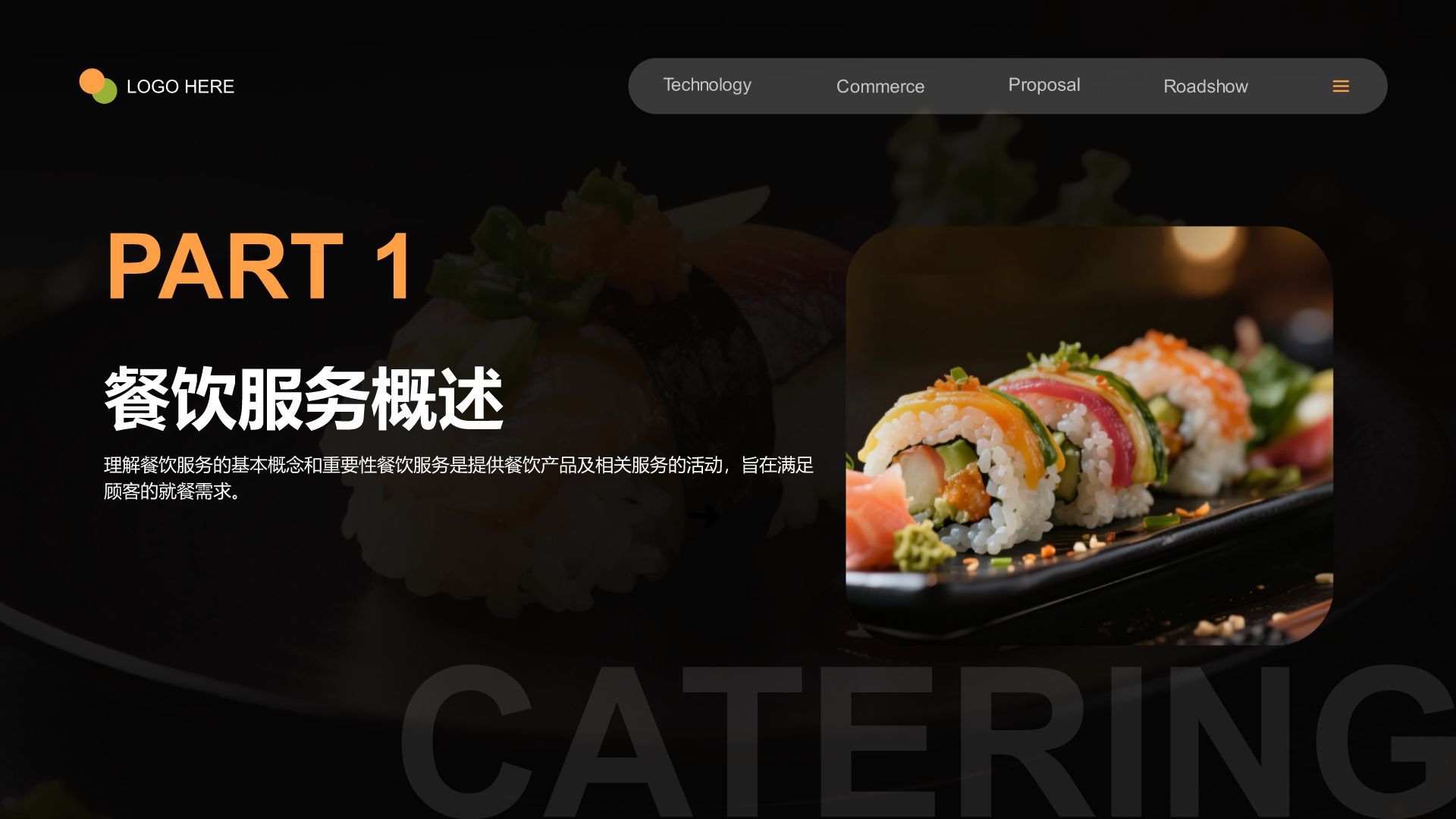 橙色商务风餐饮服务流程培训PPT模板