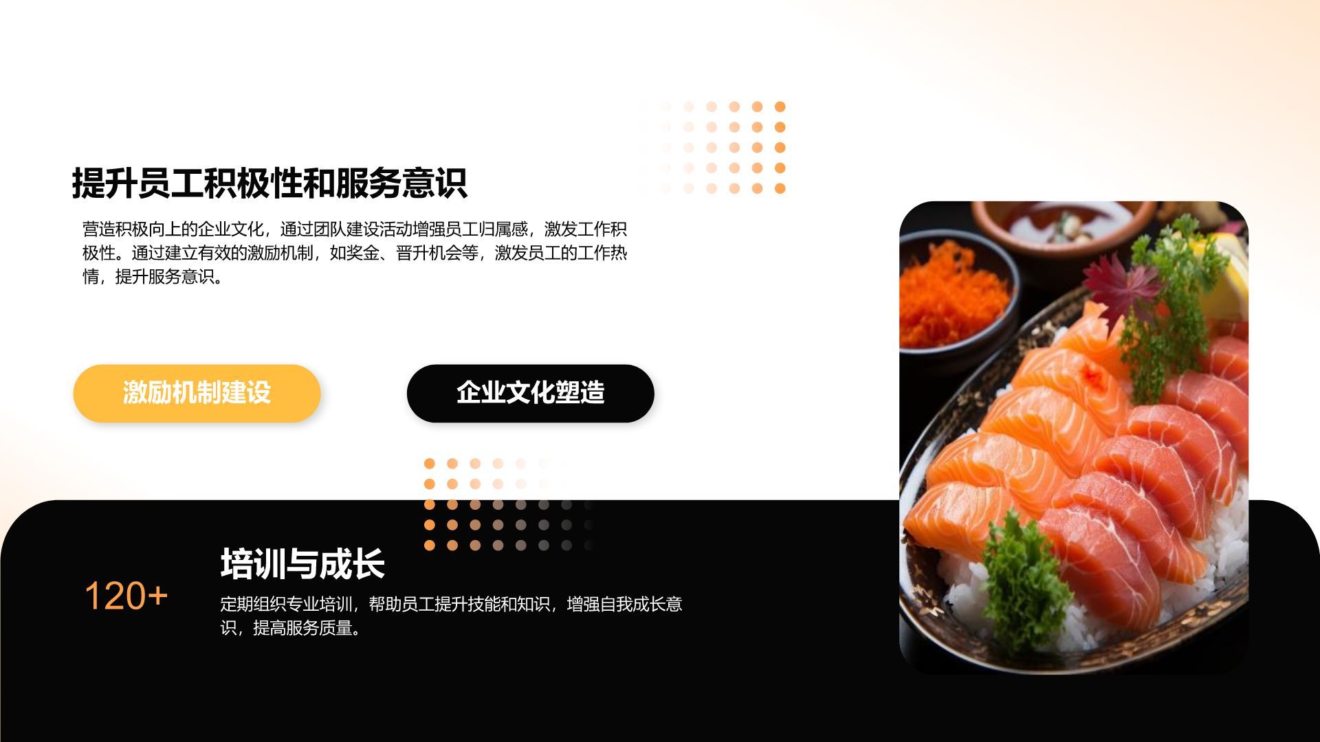橙色商务风餐饮服务流程培训PPT模板