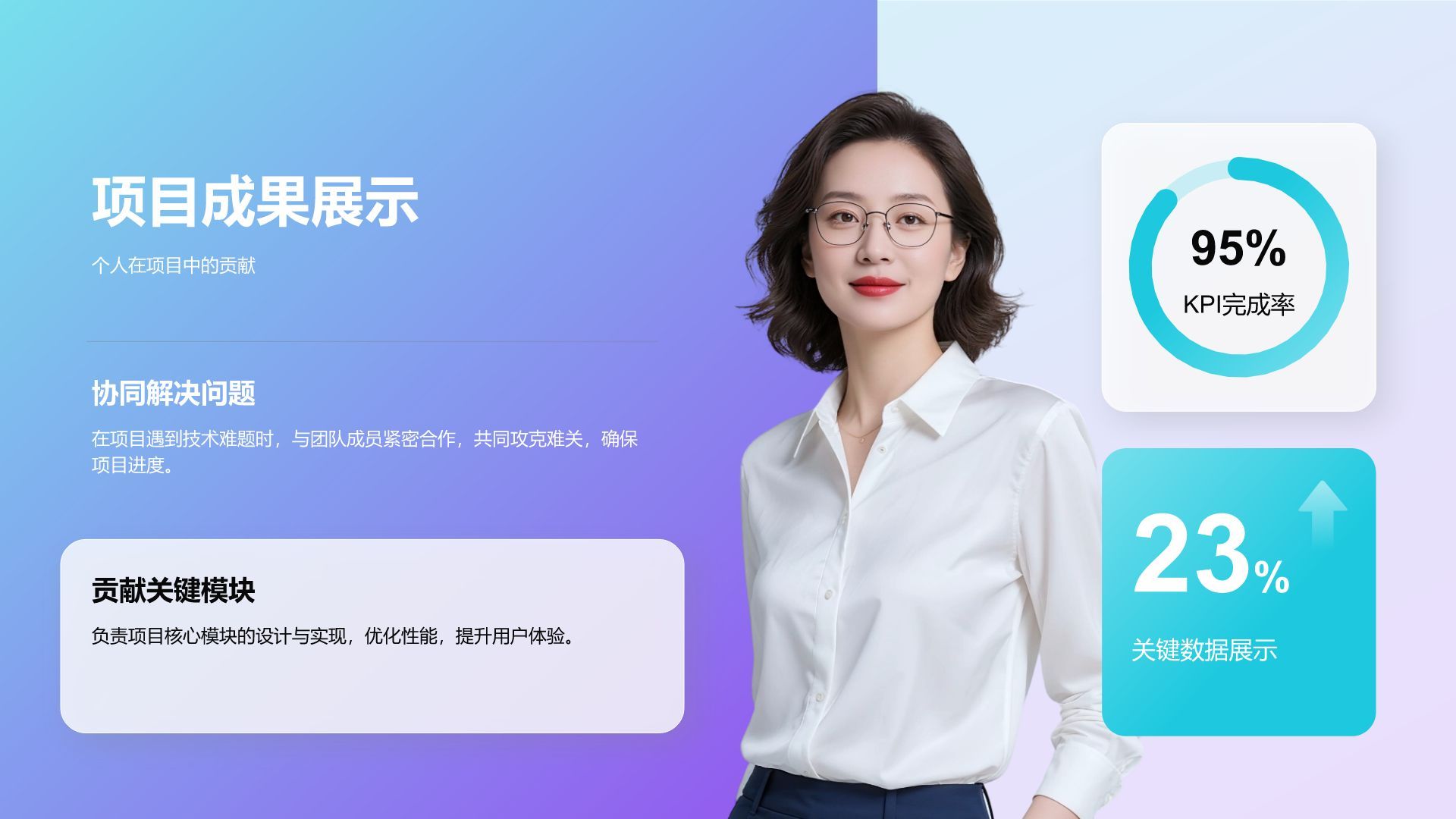 蓝色简约风年终个人绩效总结PPT模板