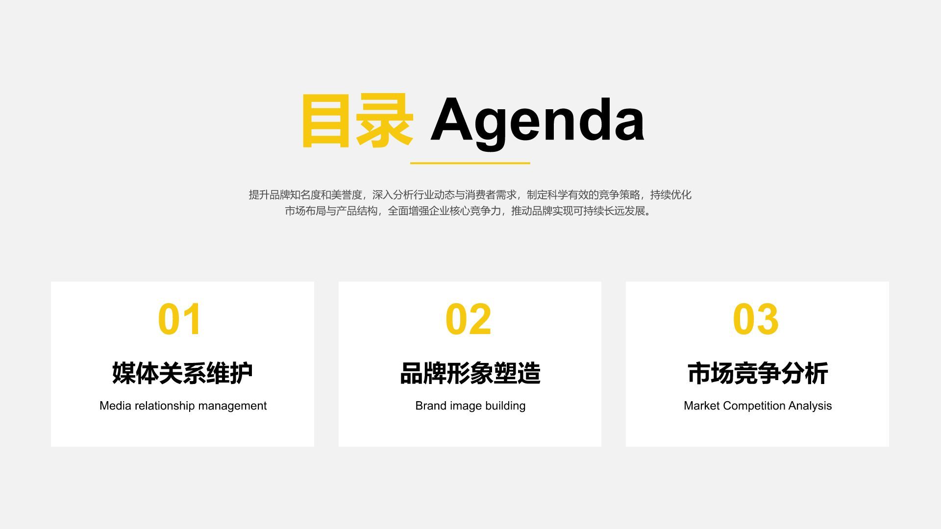 黄色商务风品牌公关年终工作总结PPT模板