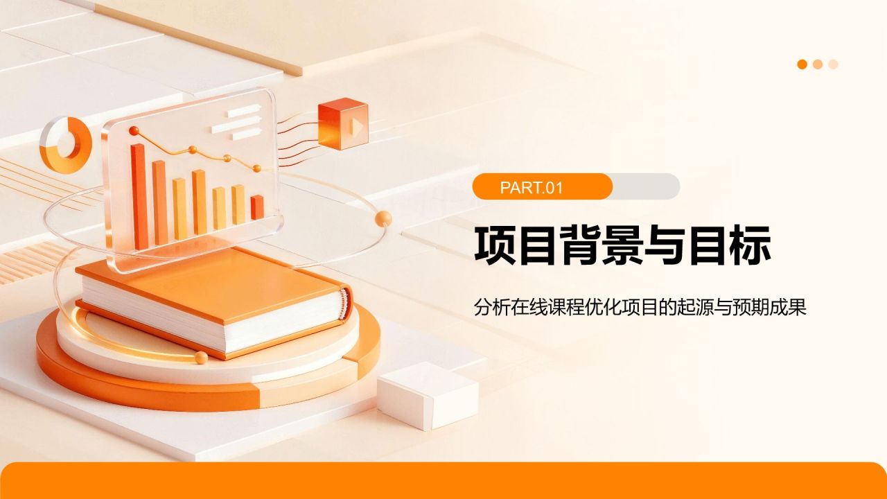 橙色3D风在线课程优化项目汇报PPT模板