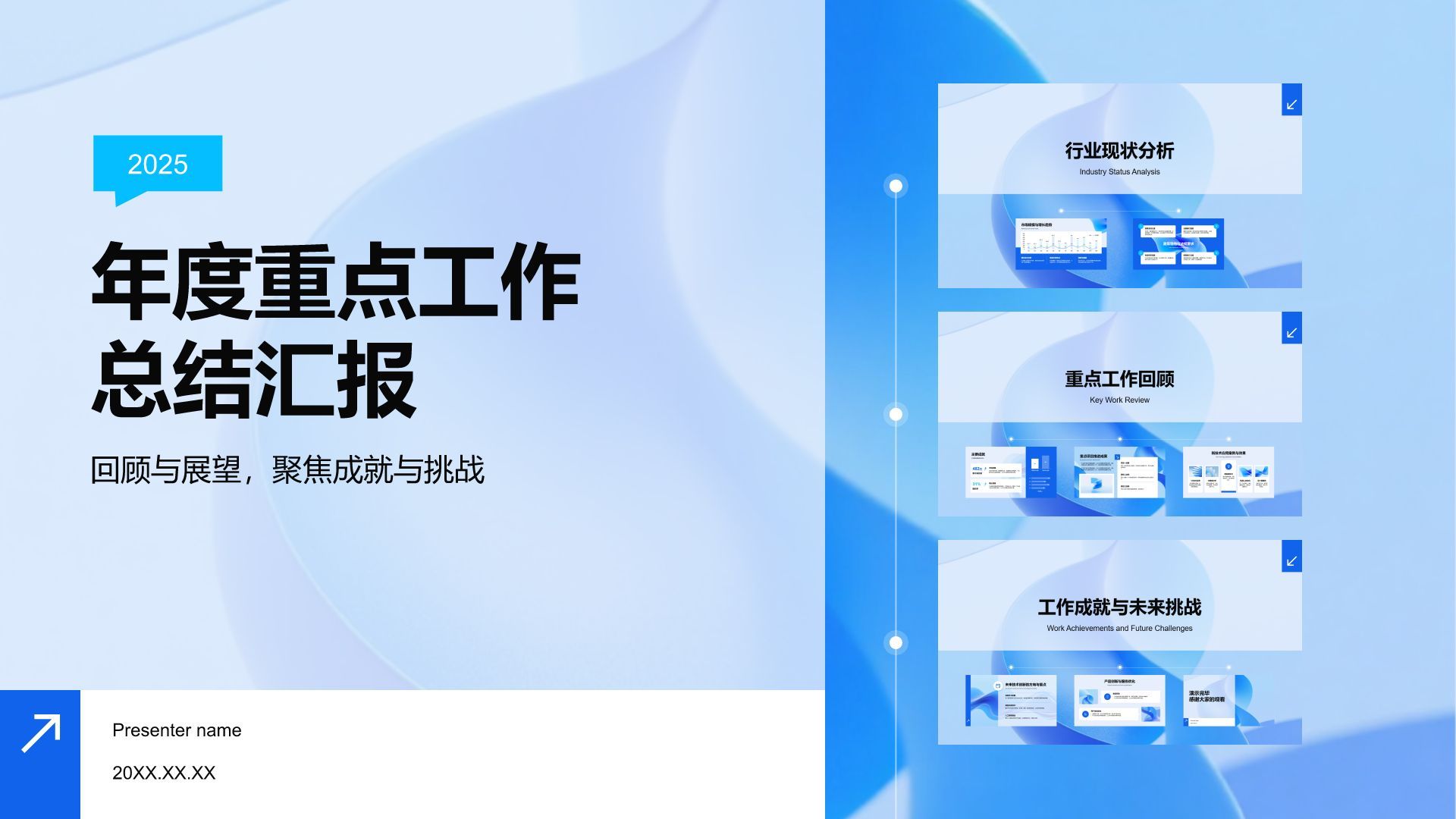 蓝色商务风2025年度重点工作总结PPT模板