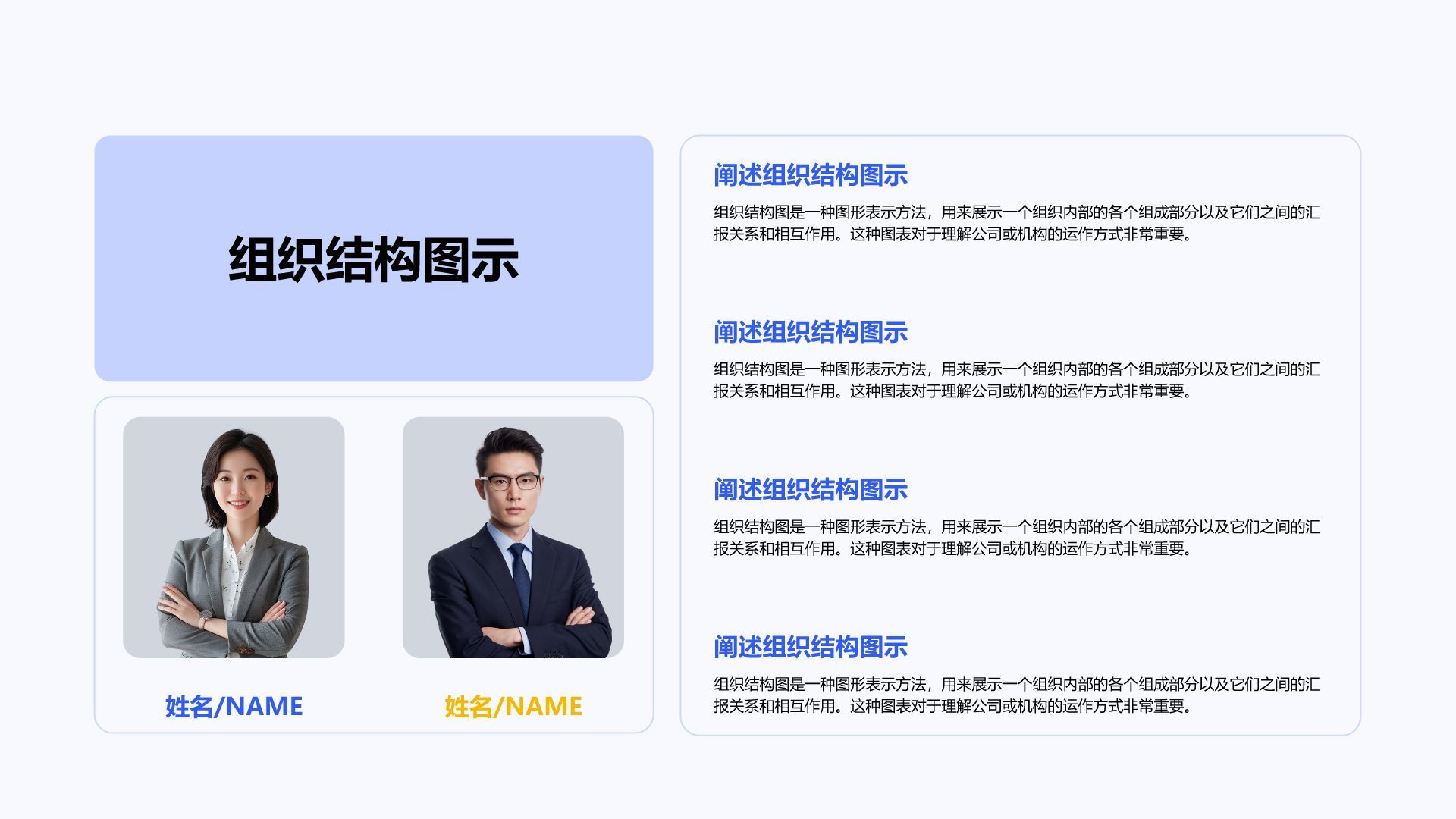 蓝色简约风组织结构图PPT模板