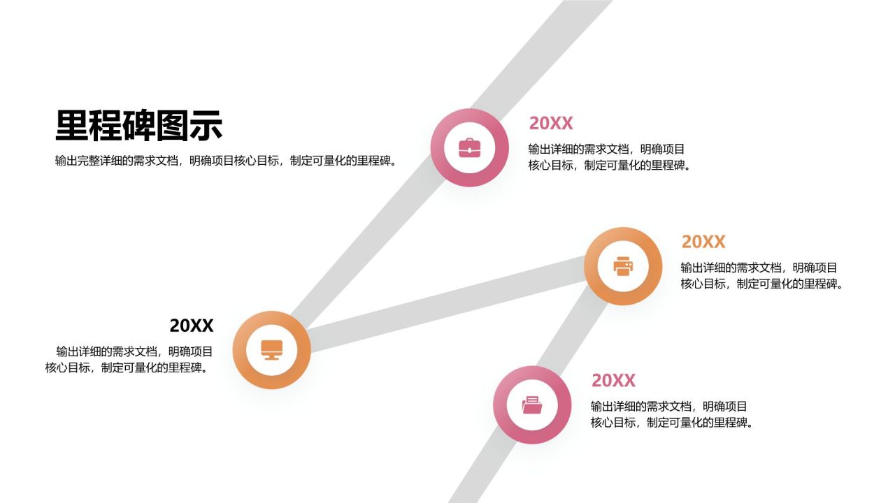 粉色商务风里程碑 MilestonesPPT模板