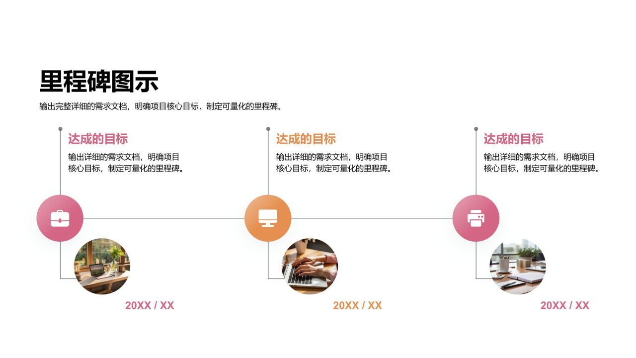粉色商务风里程碑 MilestonesPPT模板