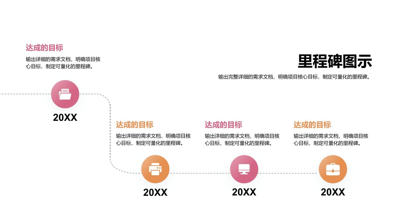 粉色商务风里程碑 MilestonesPPT模板