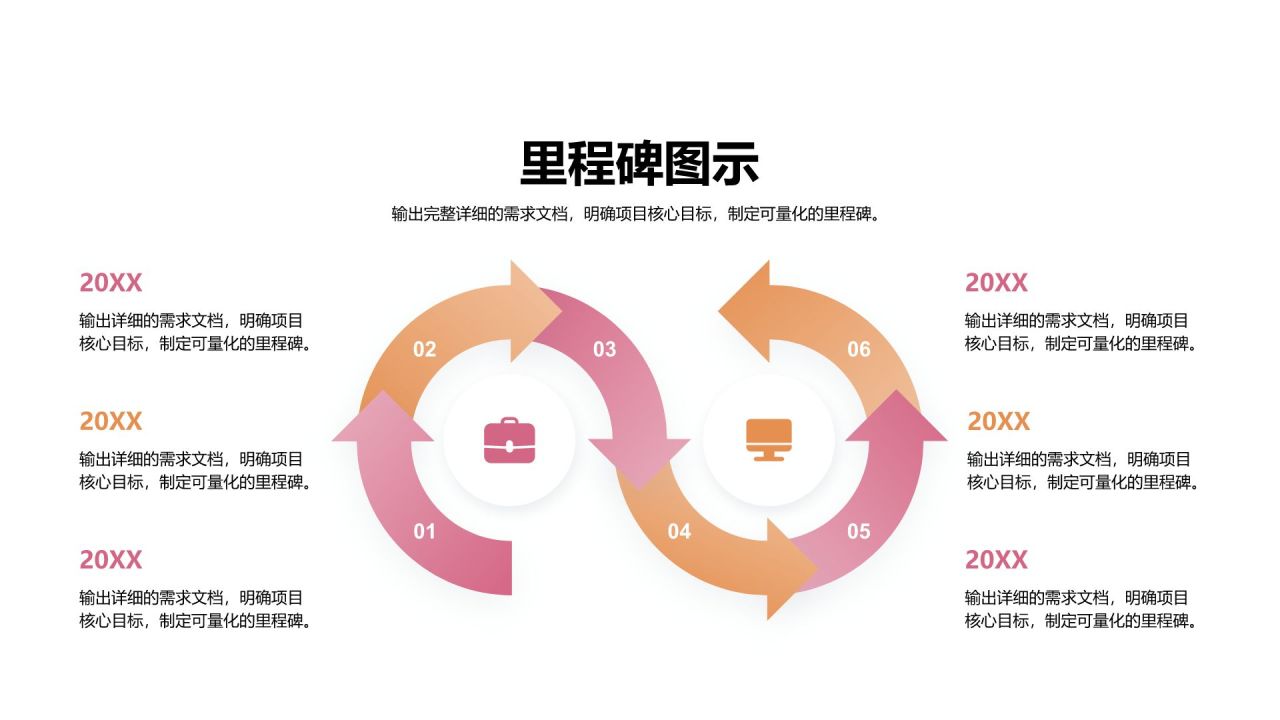 粉色商务风里程碑 MilestonesPPT模板