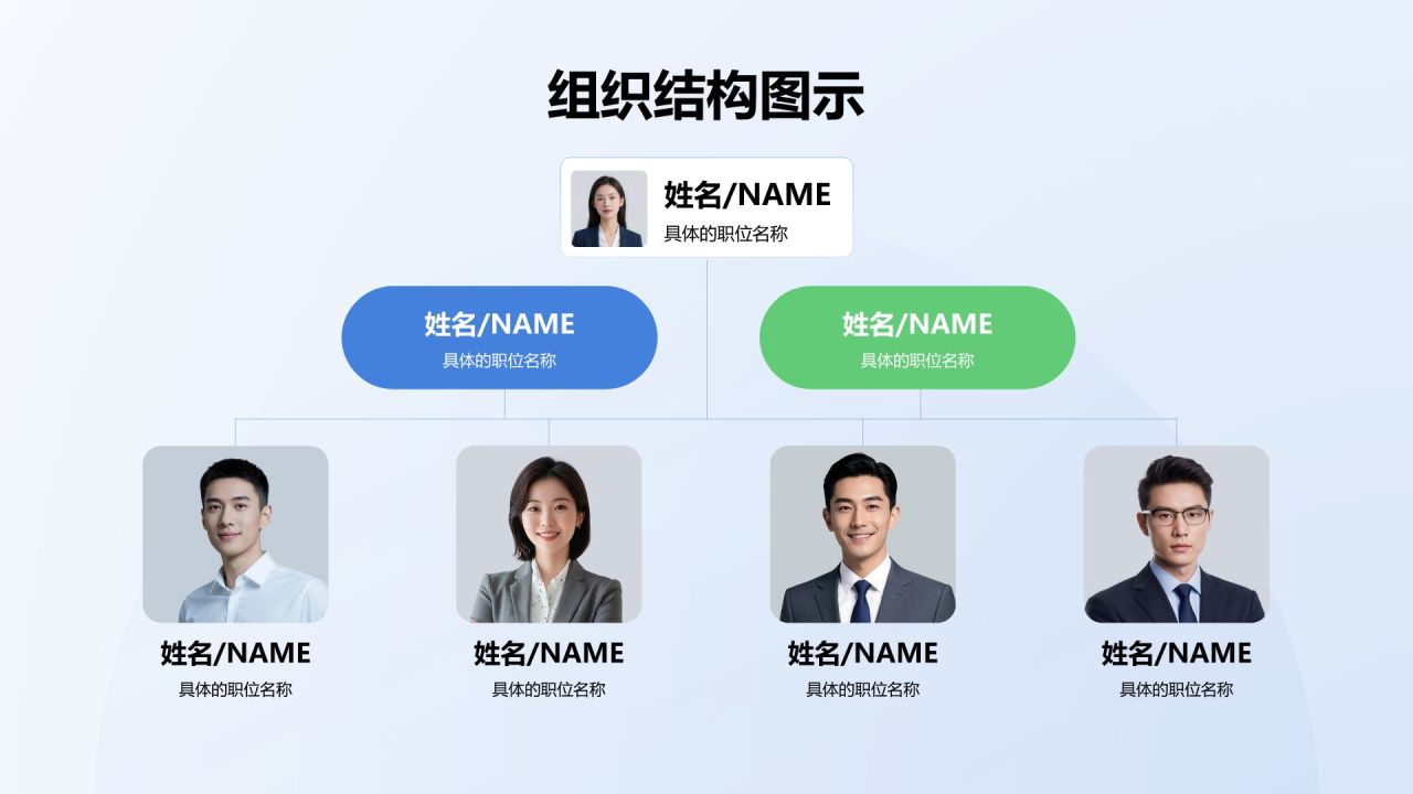 蓝色商务风组织结构图示PPT模板